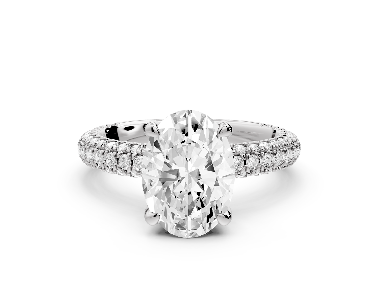 Emilia - 2ct 14k white gold oval Hidden Halo Diamond Crown Rollover Pavé Engagement Ring
