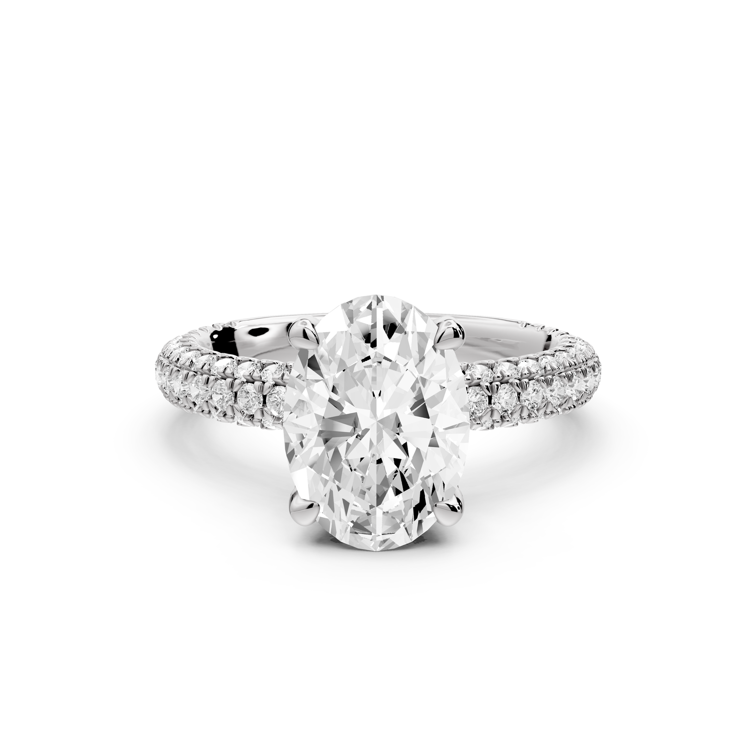 Emilia - 2ct 14k white gold oval Hidden Halo Diamond Crown Rollover Pavé Engagement Ring