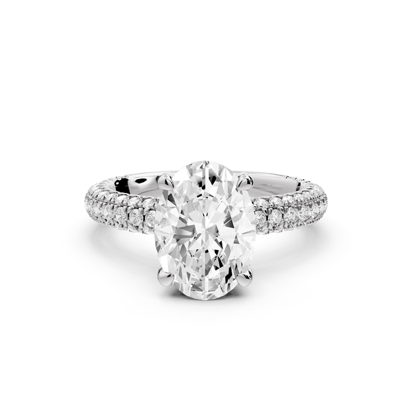 Emilia - 2ct 14k white gold oval Hidden Halo Diamond Crown Rollover Pavé Engagement Ring