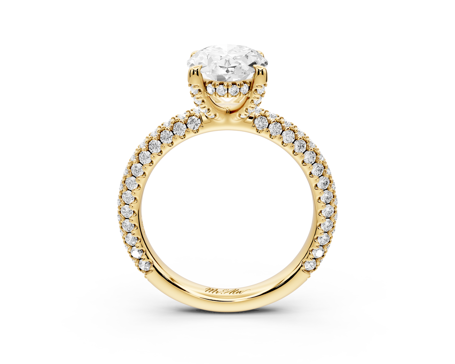 Emilia - 2ct 14k yellow gold oval Hidden Halo Diamond Crown Rollover Pavé Engagement Ring