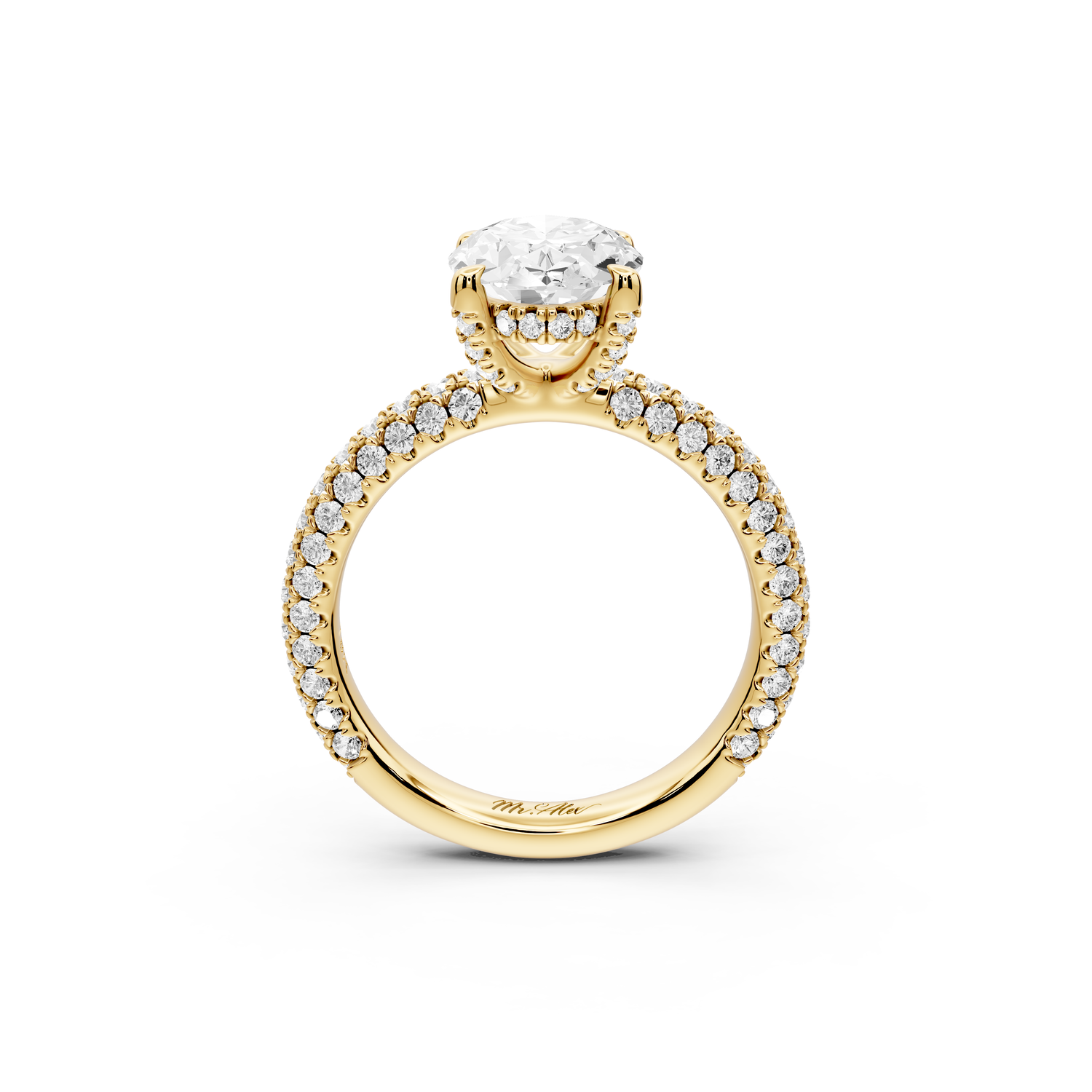 Emilia - 2ct 14k yellow gold oval Hidden Halo Diamond Crown Rollover Pavé Engagement Ring