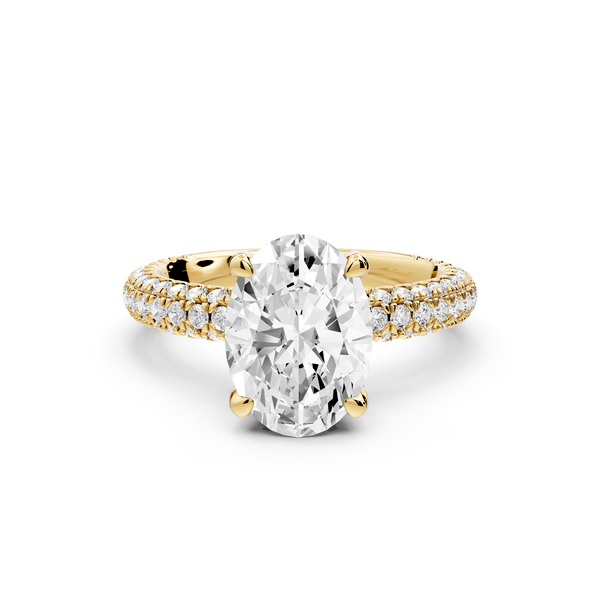 Emilia - 2ct 14k yellow gold oval Hidden Halo Diamond Crown Rollover Pavé Engagement Ring