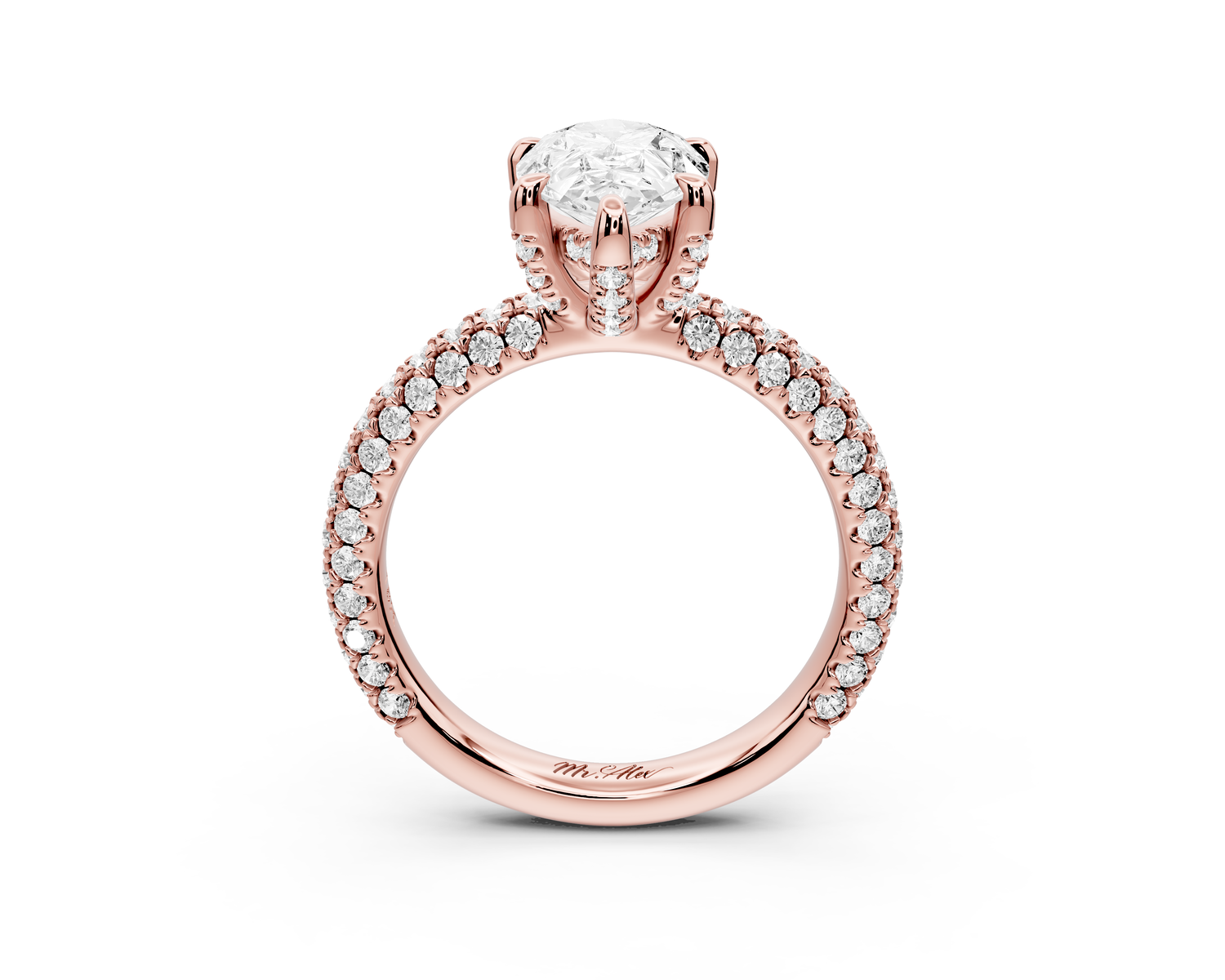 Emilia - 2ct 14k rose gold pear Hidden Halo Diamond Crown Rollover Pavé Engagement Ring