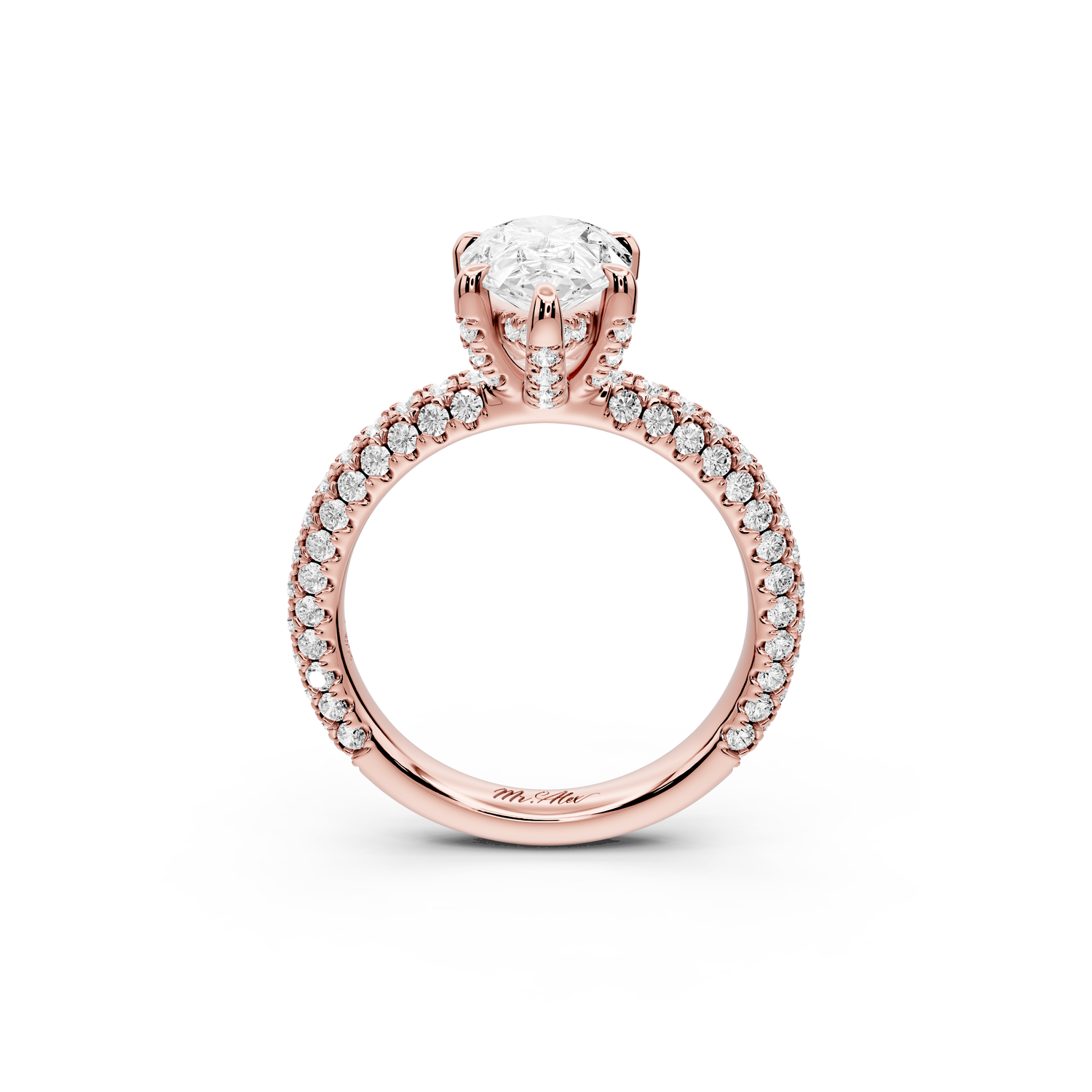 Emilia - 2ct 14k rose gold pear Hidden Halo Diamond Crown Rollover Pavé Engagement Ring