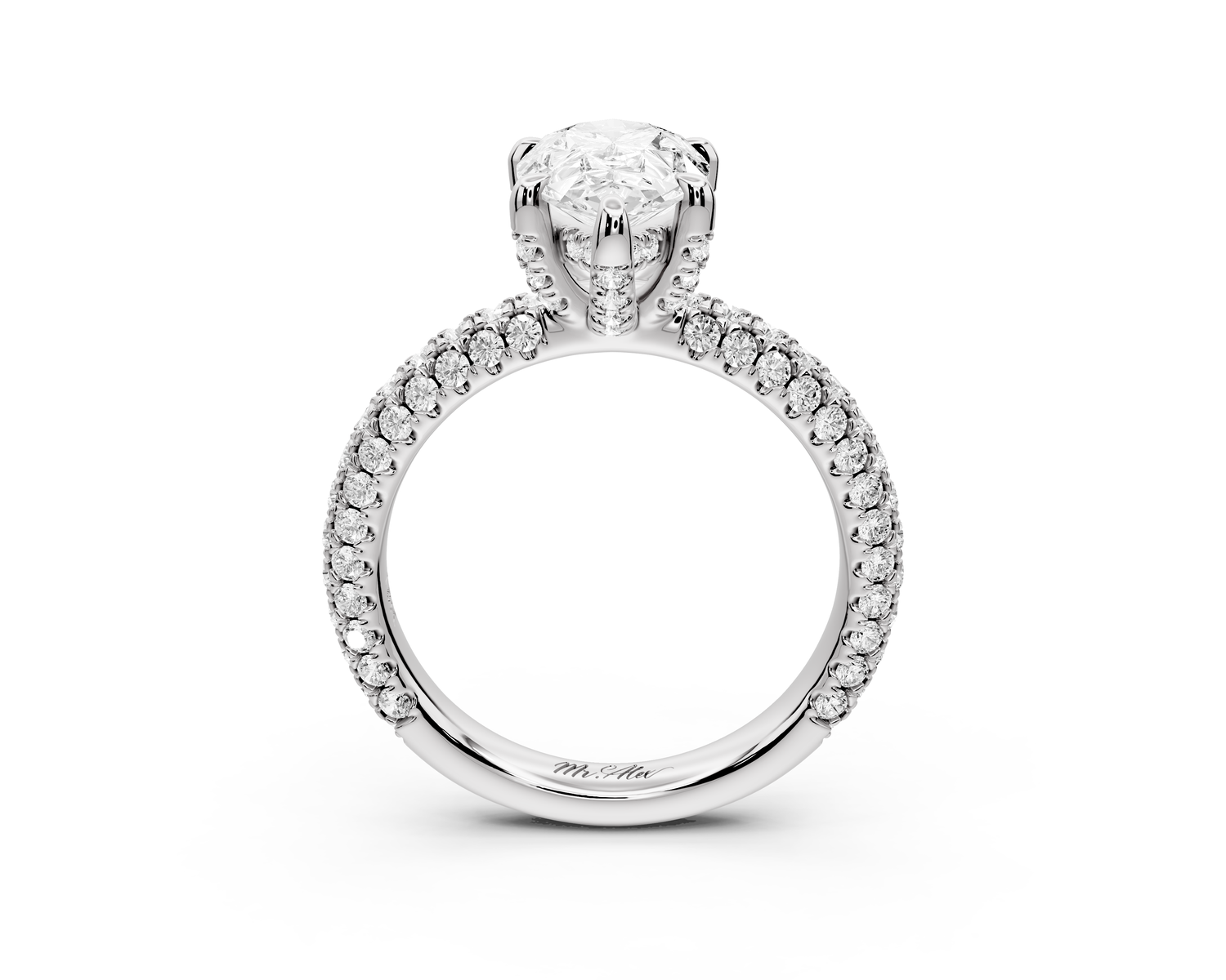 Emilia - 2ct 14k white gold pear Hidden Halo Diamond Crown Rollover Pavé Engagement Ring