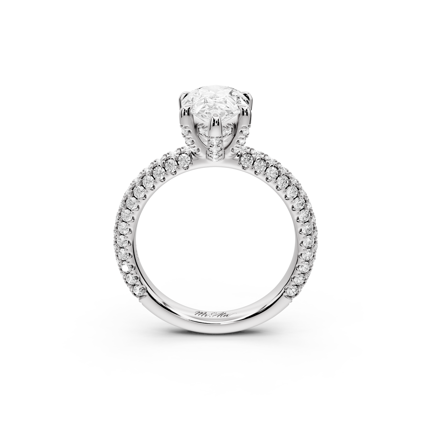 Emilia - 2ct 14k white gold pear Hidden Halo Diamond Crown Rollover Pavé Engagement Ring