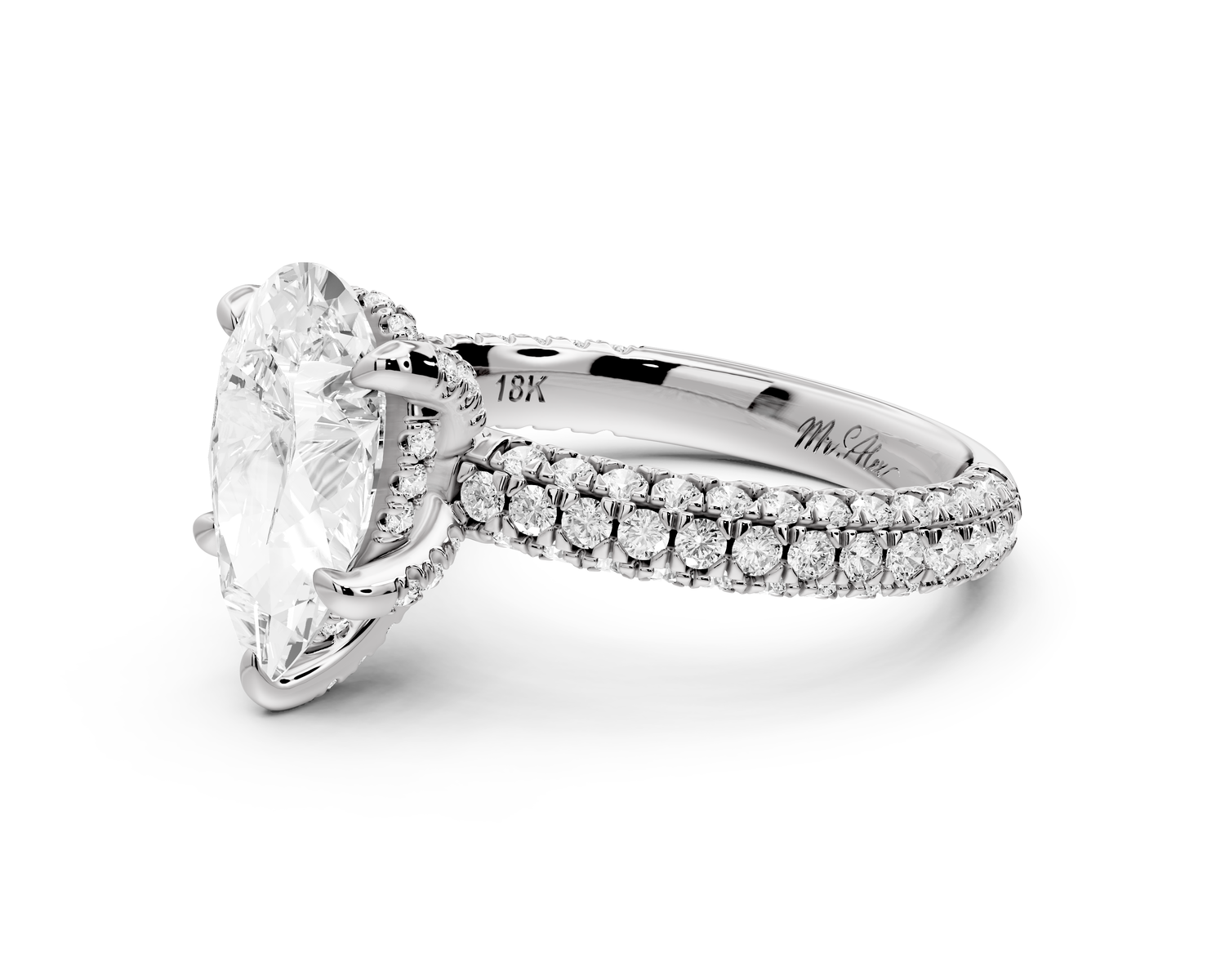Emilia - 2ct 14k white gold pear Hidden Halo Diamond Crown Rollover Pavé Engagement Ring
