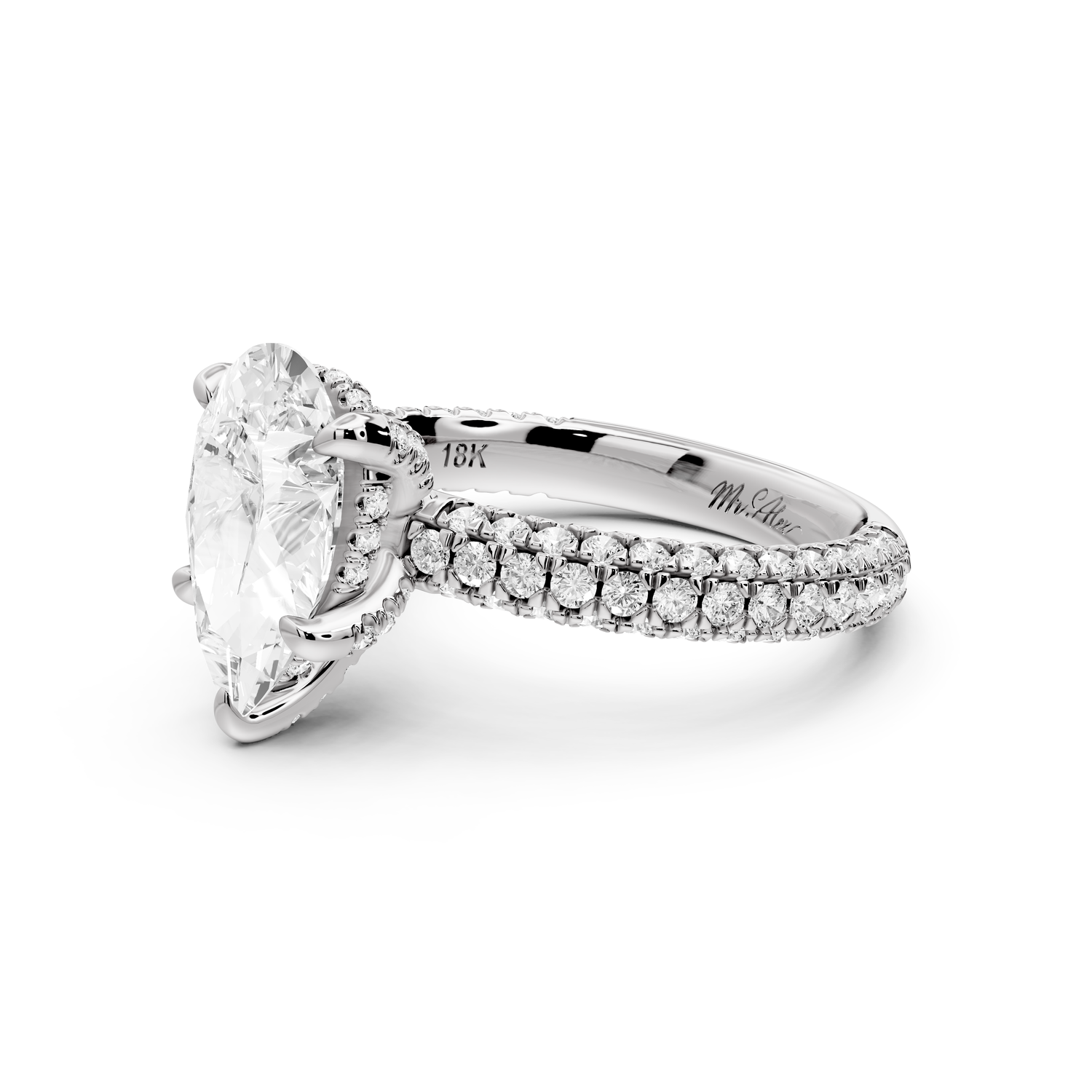 Emilia - 2ct 14k white gold pear Hidden Halo Diamond Crown Rollover Pavé Engagement Ring