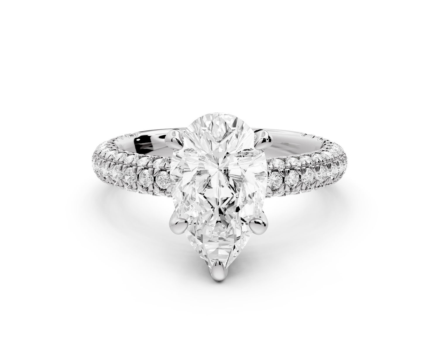 Emilia - 2ct 14k white gold pear Hidden Halo Diamond Crown Rollover Pavé Engagement Ring