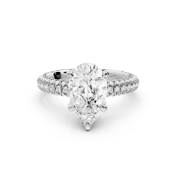 Emilia - 2ct 14k white gold pear Hidden Halo Diamond Crown Rollover Pavé Engagement Ring