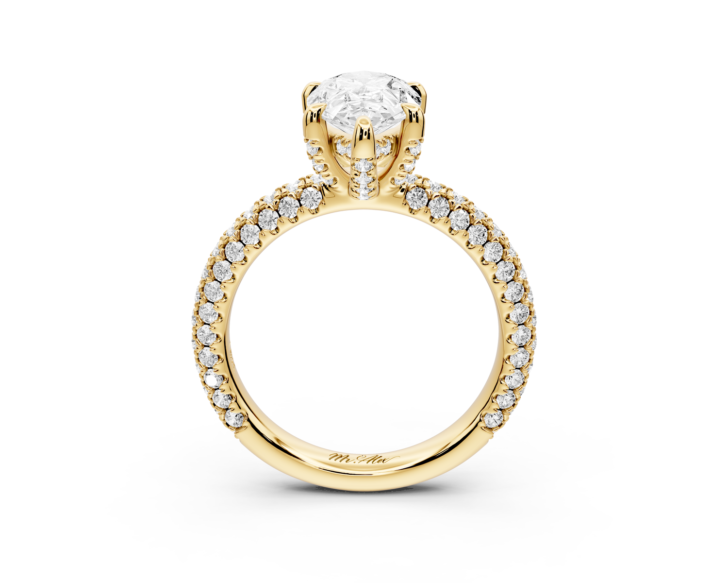 Emilia - 2ct 14k yellow gold pear Hidden Halo Diamond Crown Rollover Pavé Engagement Ring