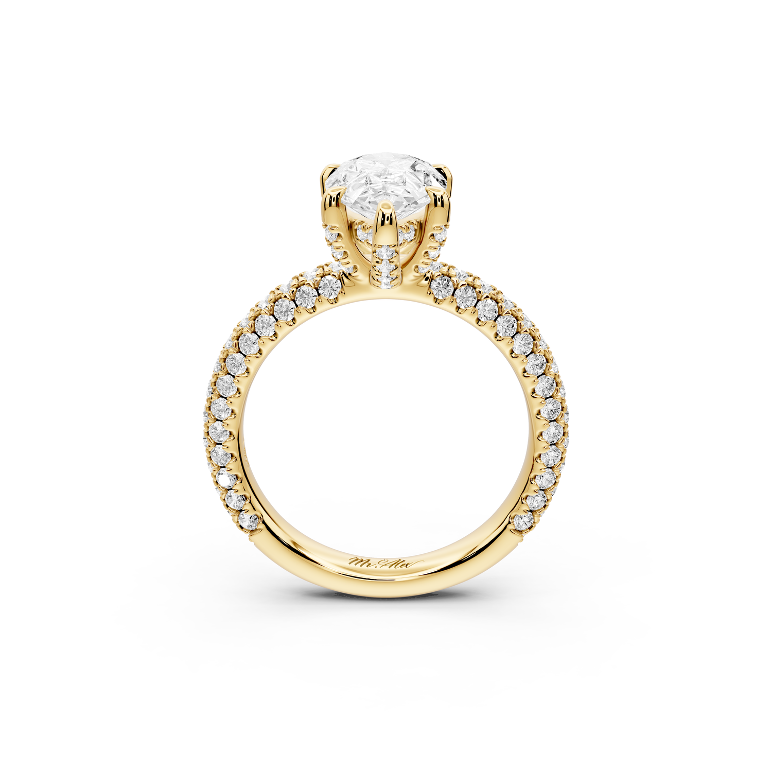 Emilia - 2ct 14k yellow gold pear Hidden Halo Diamond Crown Rollover Pavé Engagement Ring