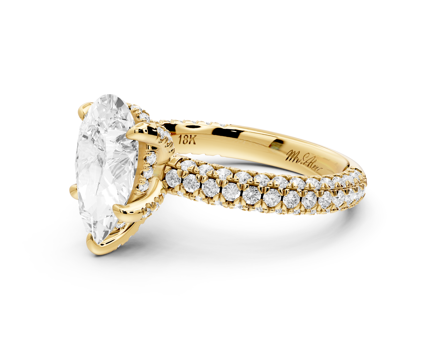 Emilia - 2ct 14k yellow gold pear Hidden Halo Diamond Crown Rollover Pavé Engagement Ring