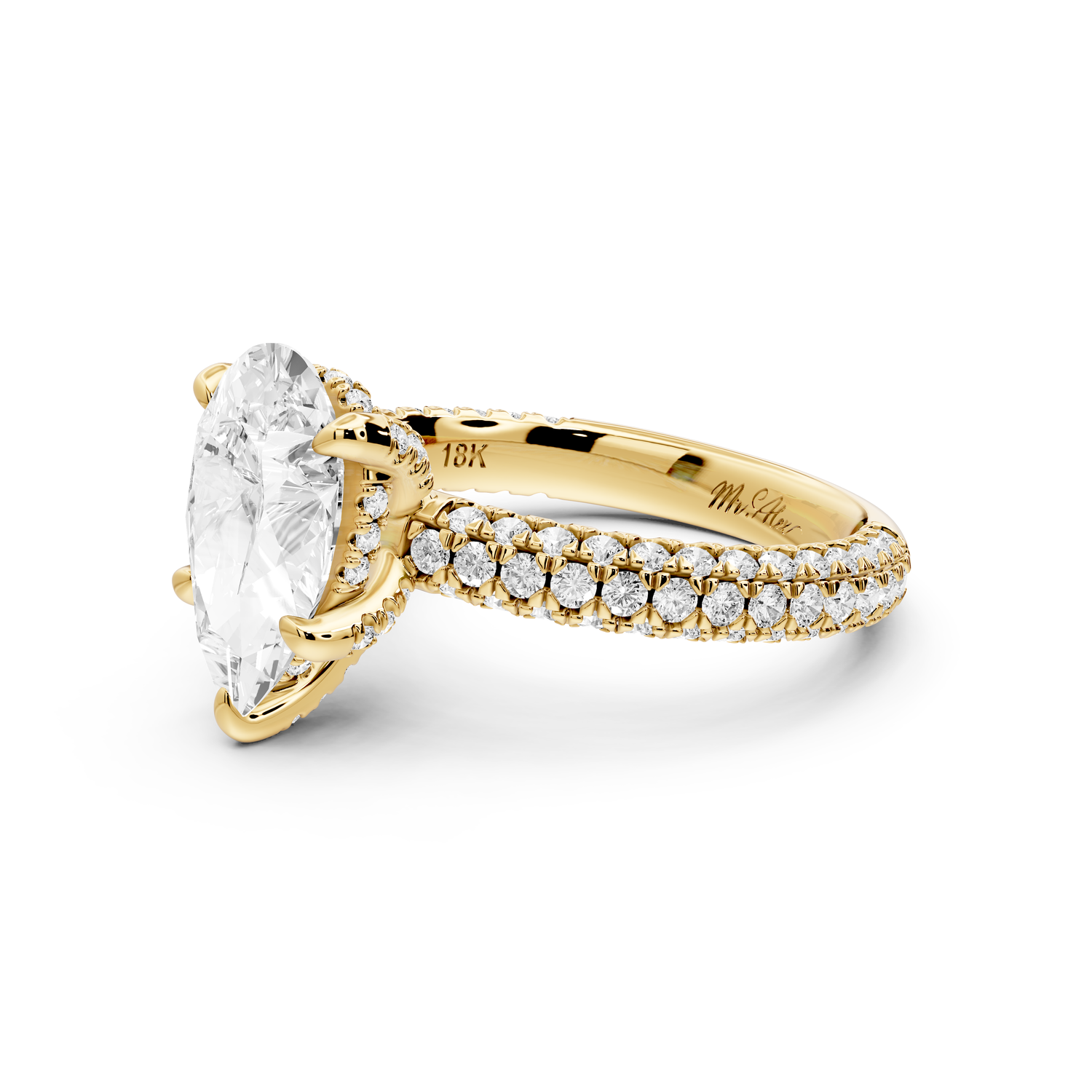 Emilia - 2ct 14k yellow gold pear Hidden Halo Diamond Crown Rollover Pavé Engagement Ring