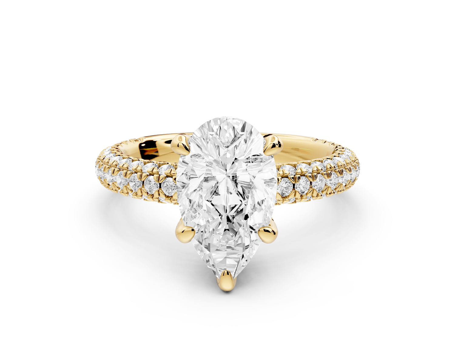 Emilia - 2ct 14k yellow gold pear Hidden Halo Diamond Crown Rollover Pavé Engagement Ring