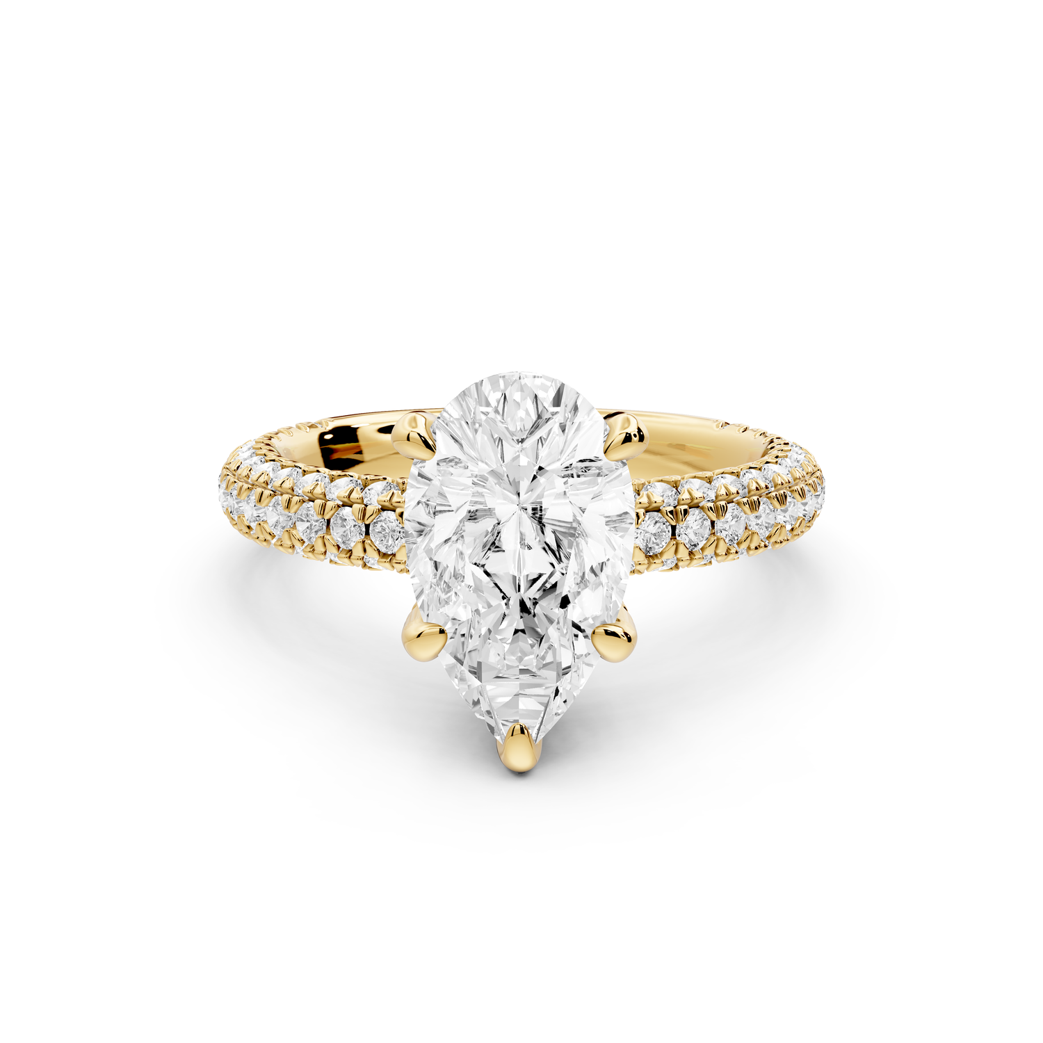 Emilia - 2ct 14k yellow gold pear Hidden Halo Diamond Crown Rollover Pavé Engagement Ring