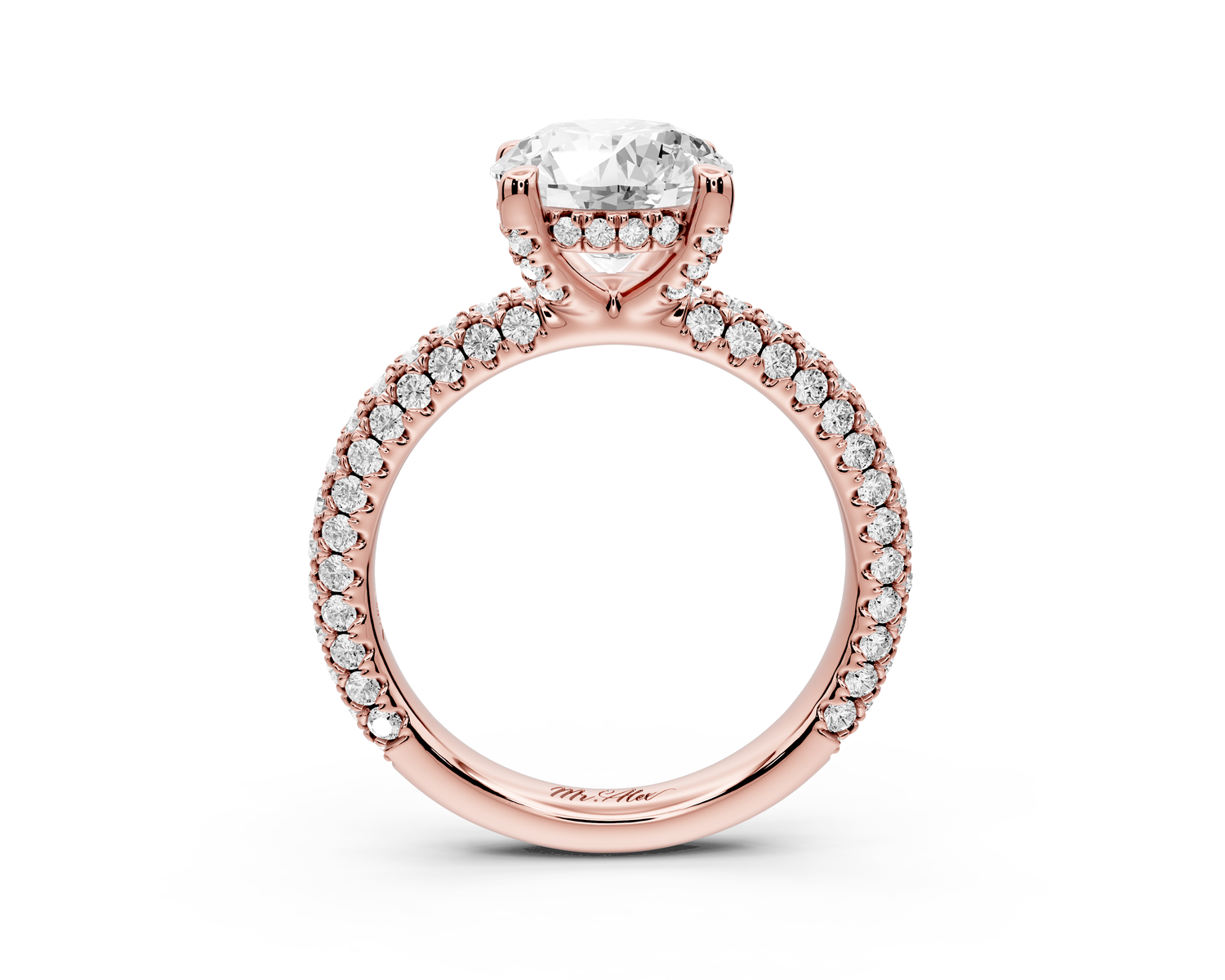 Emilia - 2ct 14k rose gold round Hidden Halo Diamond Crown Rollover Pavé Engagement Ring