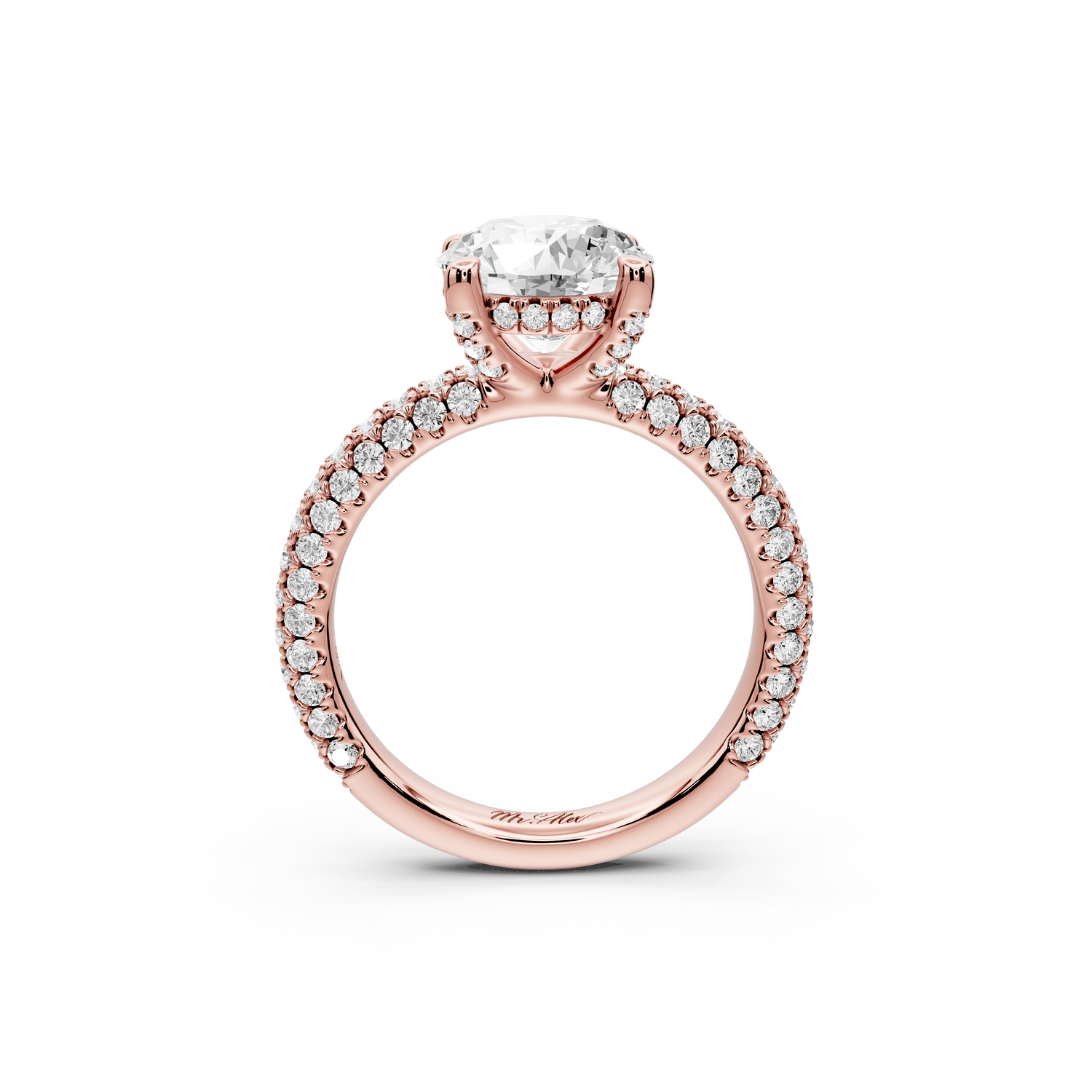 Emilia - 2ct 14k rose gold round Hidden Halo Diamond Crown Rollover Pavé Engagement Ring