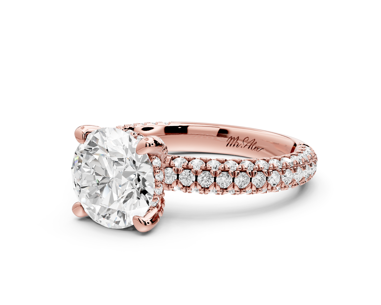 Emilia - 2ct 14k rose gold round Hidden Halo Diamond Crown Rollover Pavé Engagement Ring