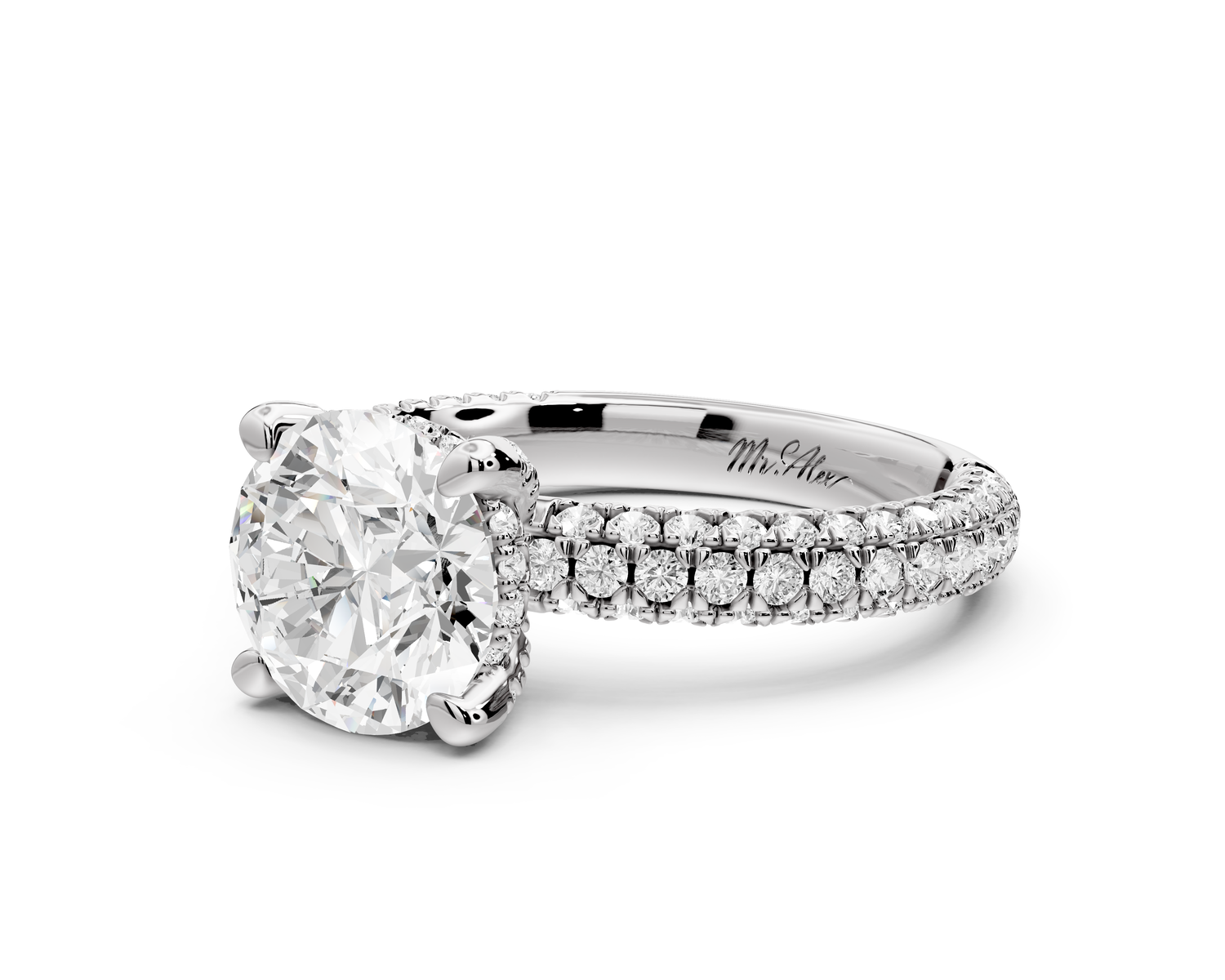 Emilia - 2ct 14k white gold round Hidden Halo Diamond Crown Rollover Pavé Engagement Ring