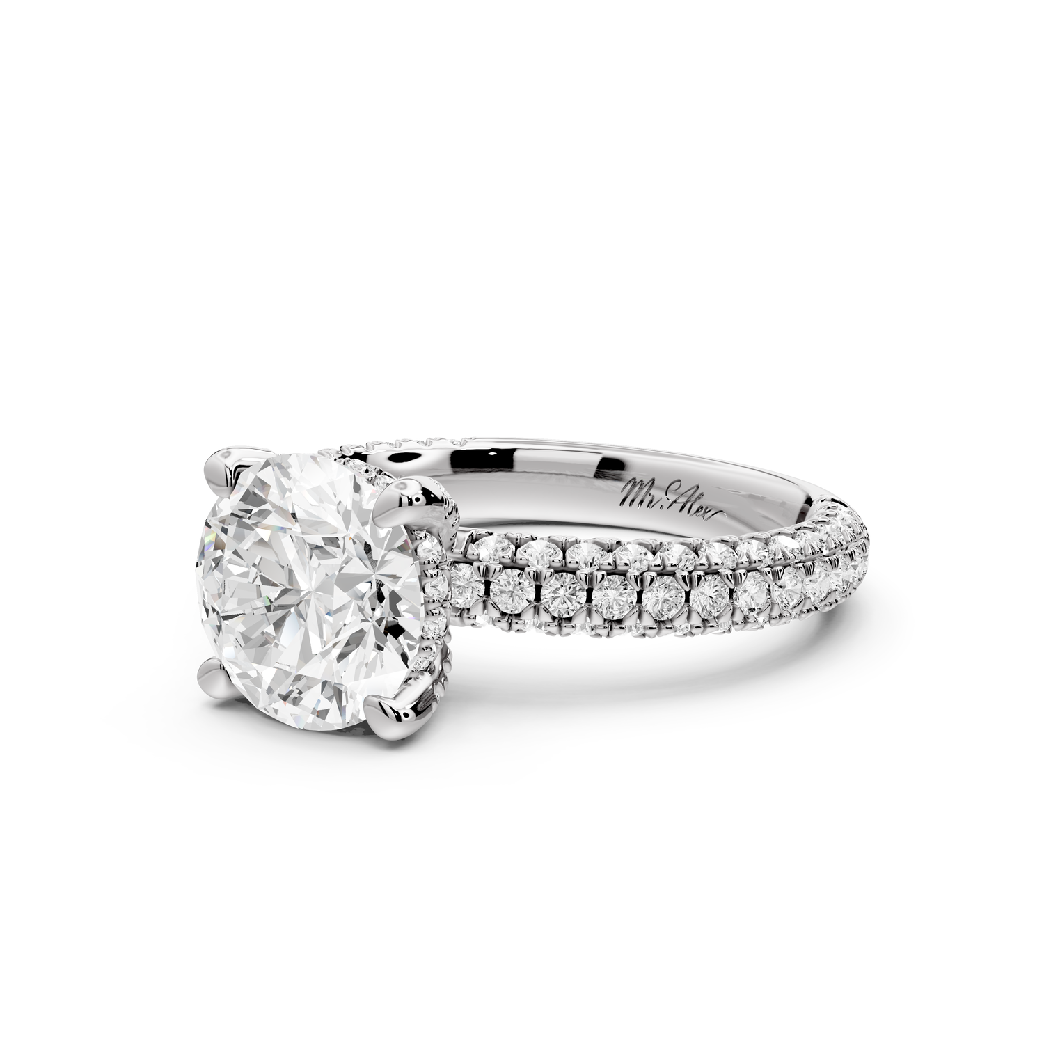 Emilia - 2ct 14k white gold round Hidden Halo Diamond Crown Rollover Pavé Engagement Ring