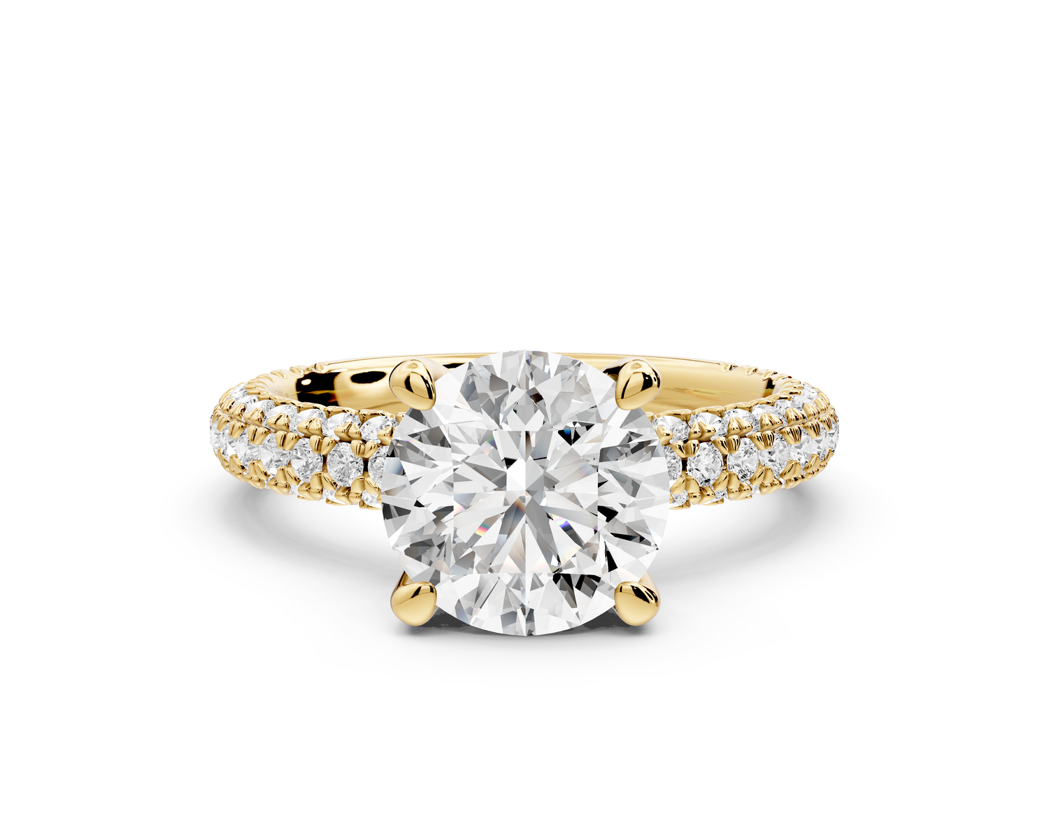 Emilia - 2ct 14k yellow gold round Hidden Halo Diamond Crown Rollover Pavé Engagement Ring