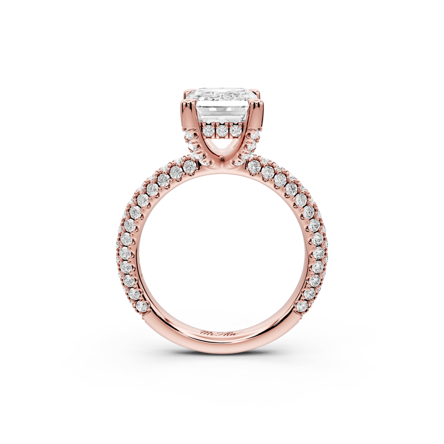 Emilia - 3ct 14k rose gold emerald Hidden Halo Diamond Crown Rollover Pavé Engagement Ring