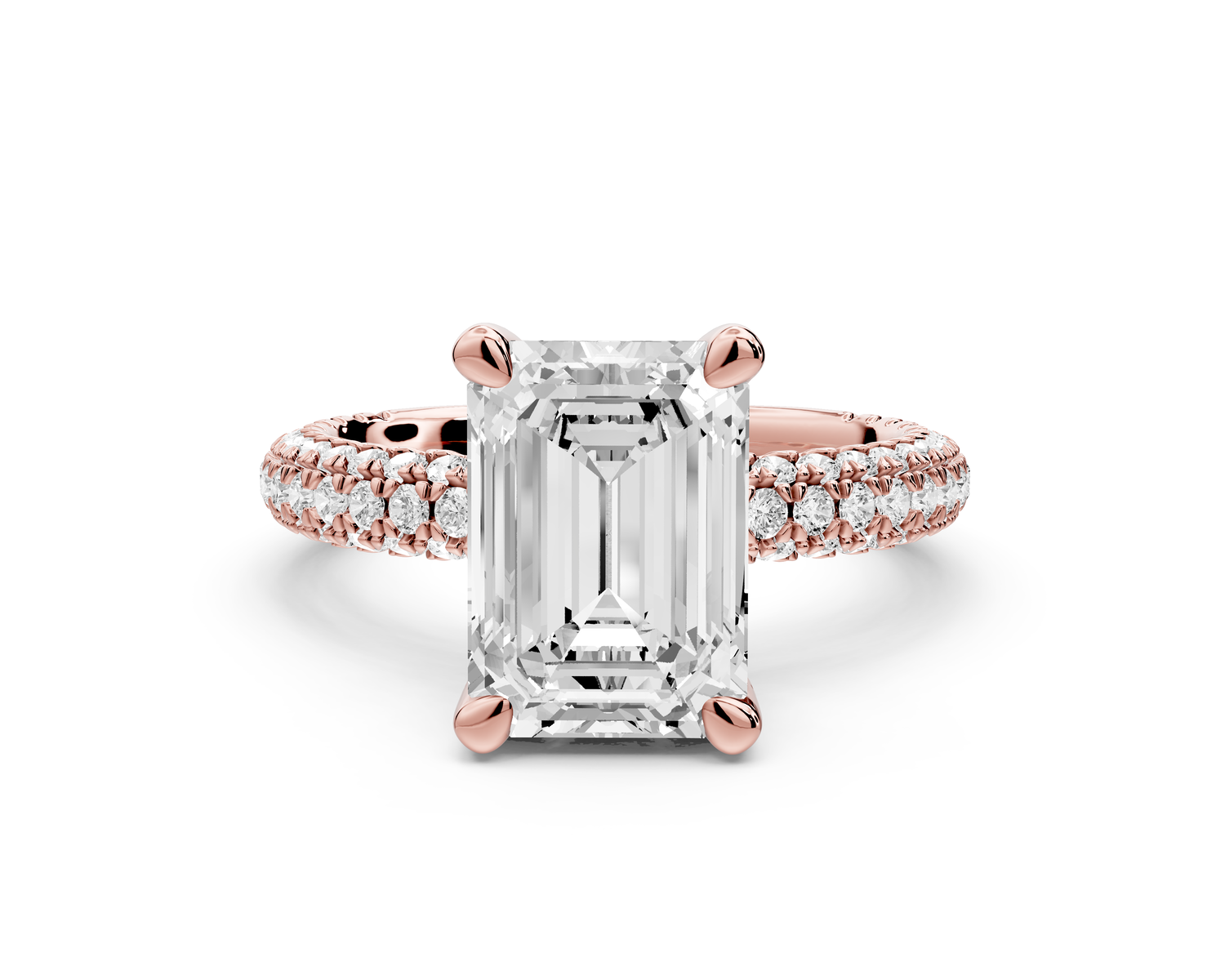 Emilia - 3ct 14k rose gold emerald Hidden Halo Diamond Crown Rollover Pavé Engagement Ring