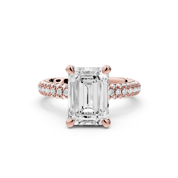 Emilia - 3ct 14k rose gold emerald Hidden Halo Diamond Crown Rollover Pavé Engagement Ring