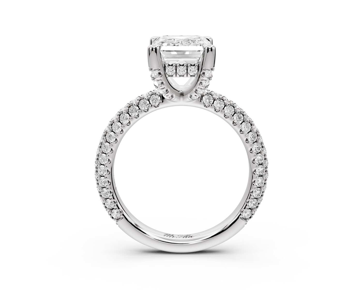 Emilia - 3ct 14k white gold emerald Hidden Halo Diamond Crown Rollover Pavé Engagement Ring