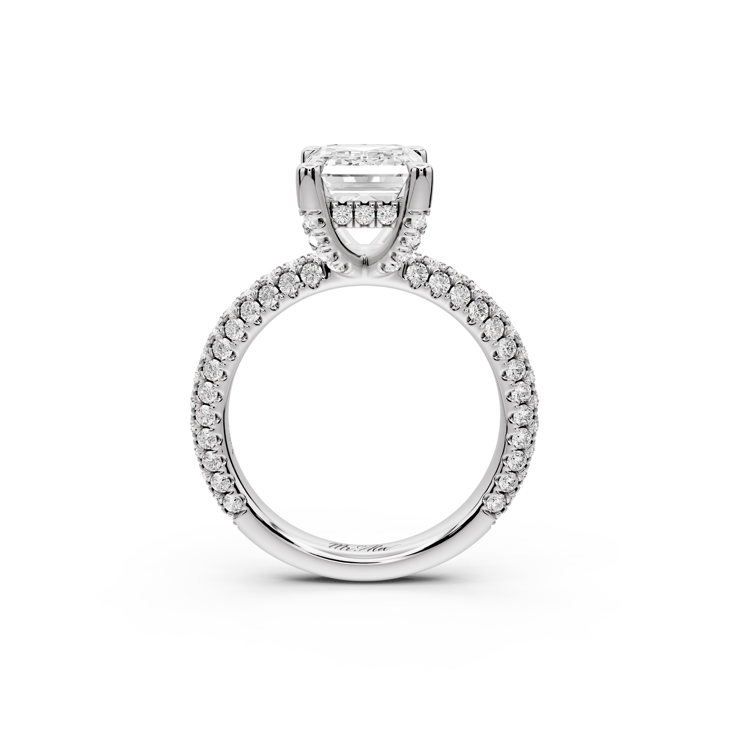 Emilia - 3ct 14k white gold emerald Hidden Halo Diamond Crown Rollover Pavé Engagement Ring