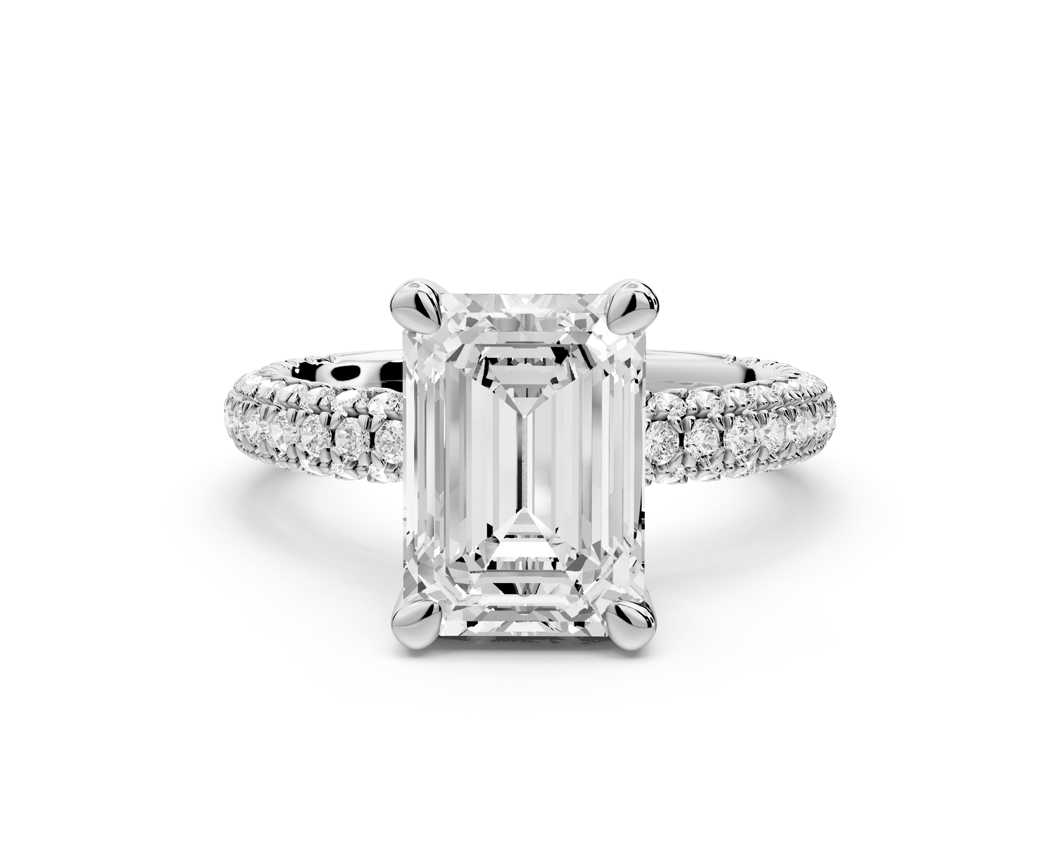 Emilia - 3ct 14k white gold emerald Hidden Halo Diamond Crown Rollover Pavé Engagement Ring