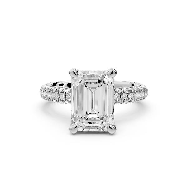 Emilia - 3ct 14k white gold emerald Hidden Halo Diamond Crown Rollover Pavé Engagement Ring