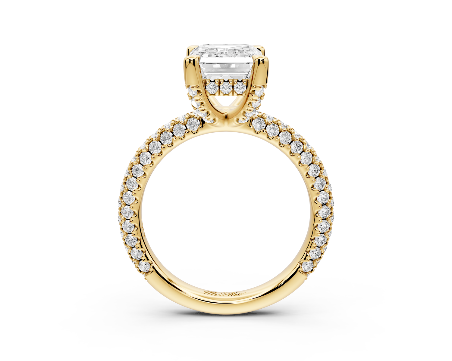 Emilia - 3ct 14k yellow gold emerald Hidden Halo Diamond Crown Rollover Pavé Engagement Ring