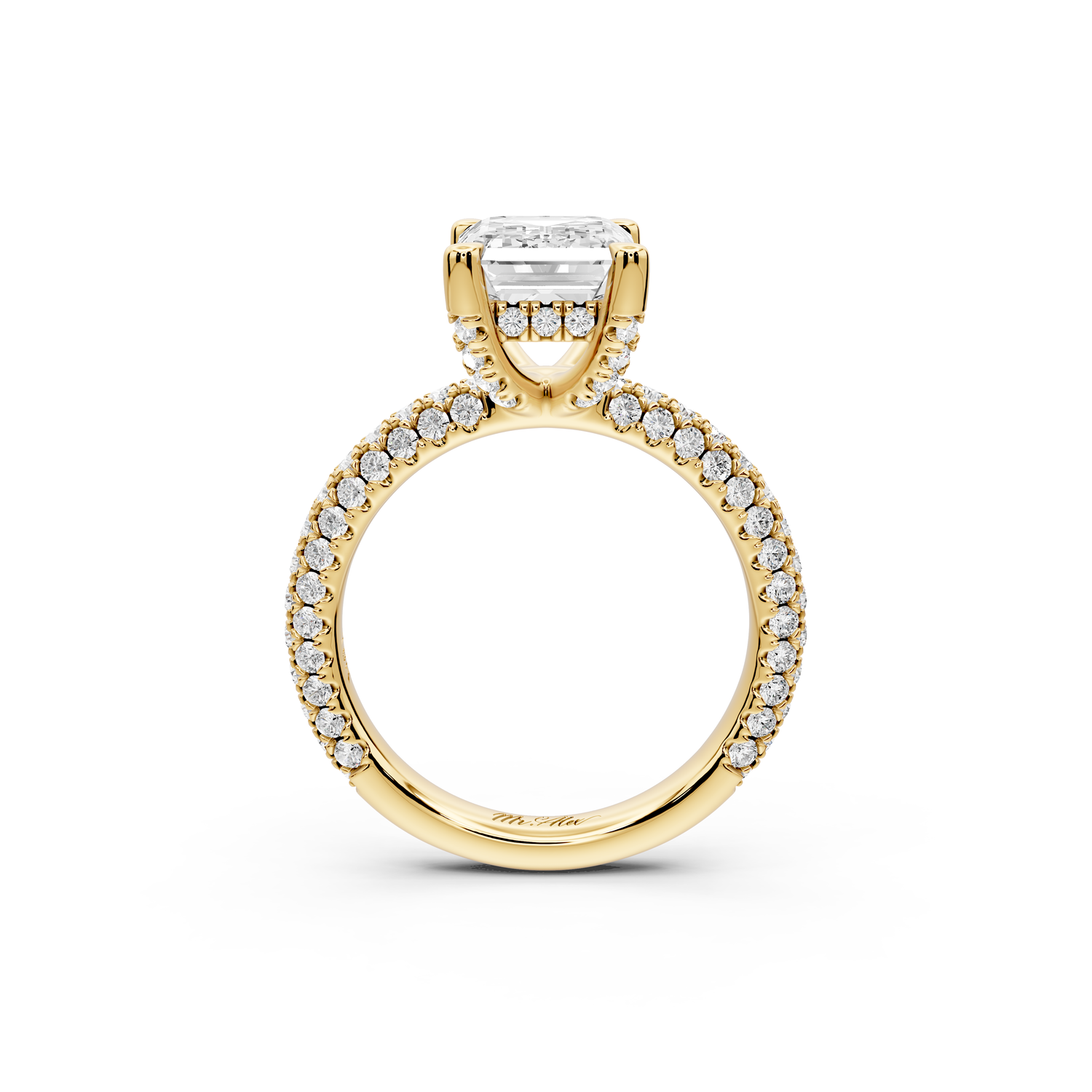 Emilia - 3ct 14k yellow gold emerald Hidden Halo Diamond Crown Rollover Pavé Engagement Ring