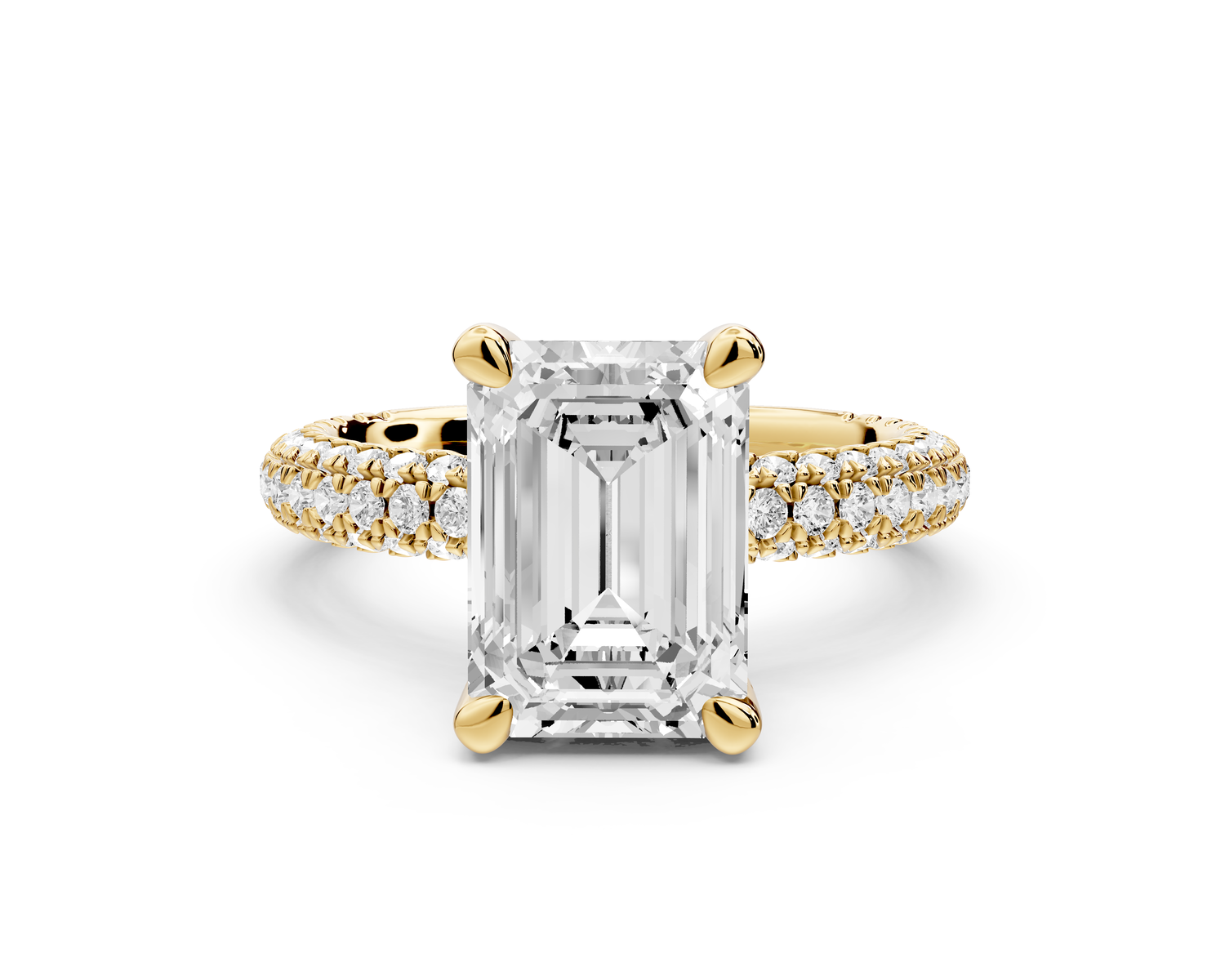 Emilia - 3ct 14k yellow gold emerald Hidden Halo Diamond Crown Rollover Pavé Engagement Ring