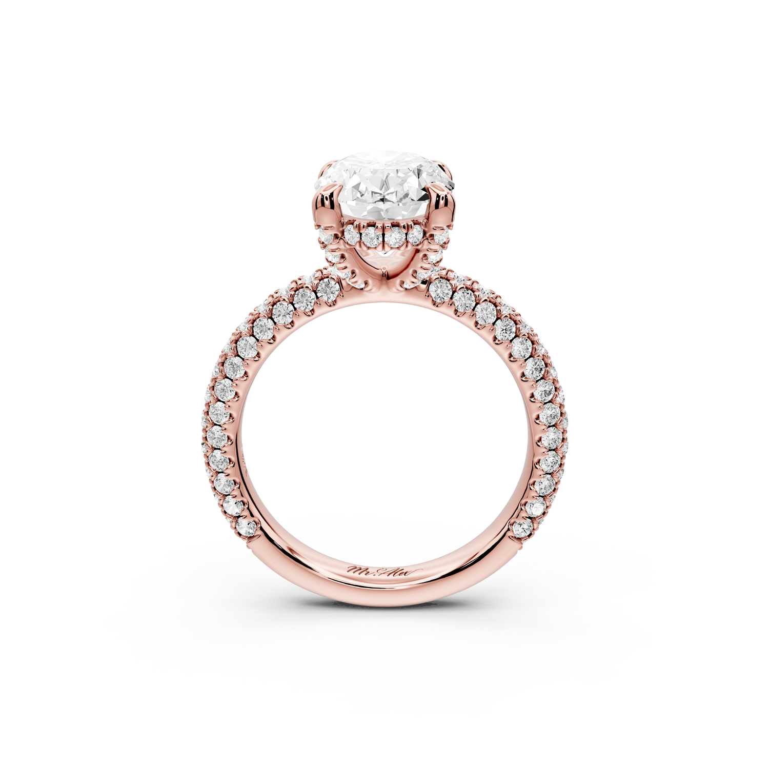 Emilia - 3ct 14k rose gold oval Hidden Halo Diamond Crown Rollover Pavé Engagement Ring
