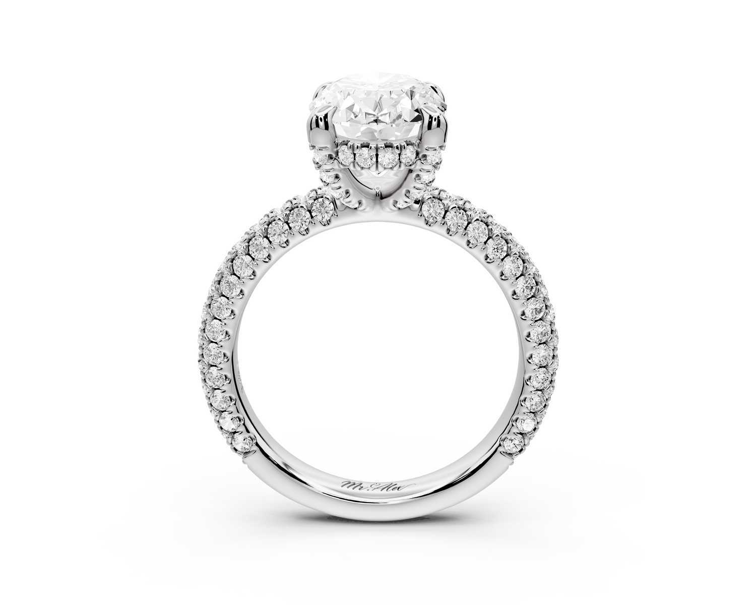 Emilia - 3ct 14k white gold oval Hidden Halo Diamond Crown Rollover Pavé Engagement Ring