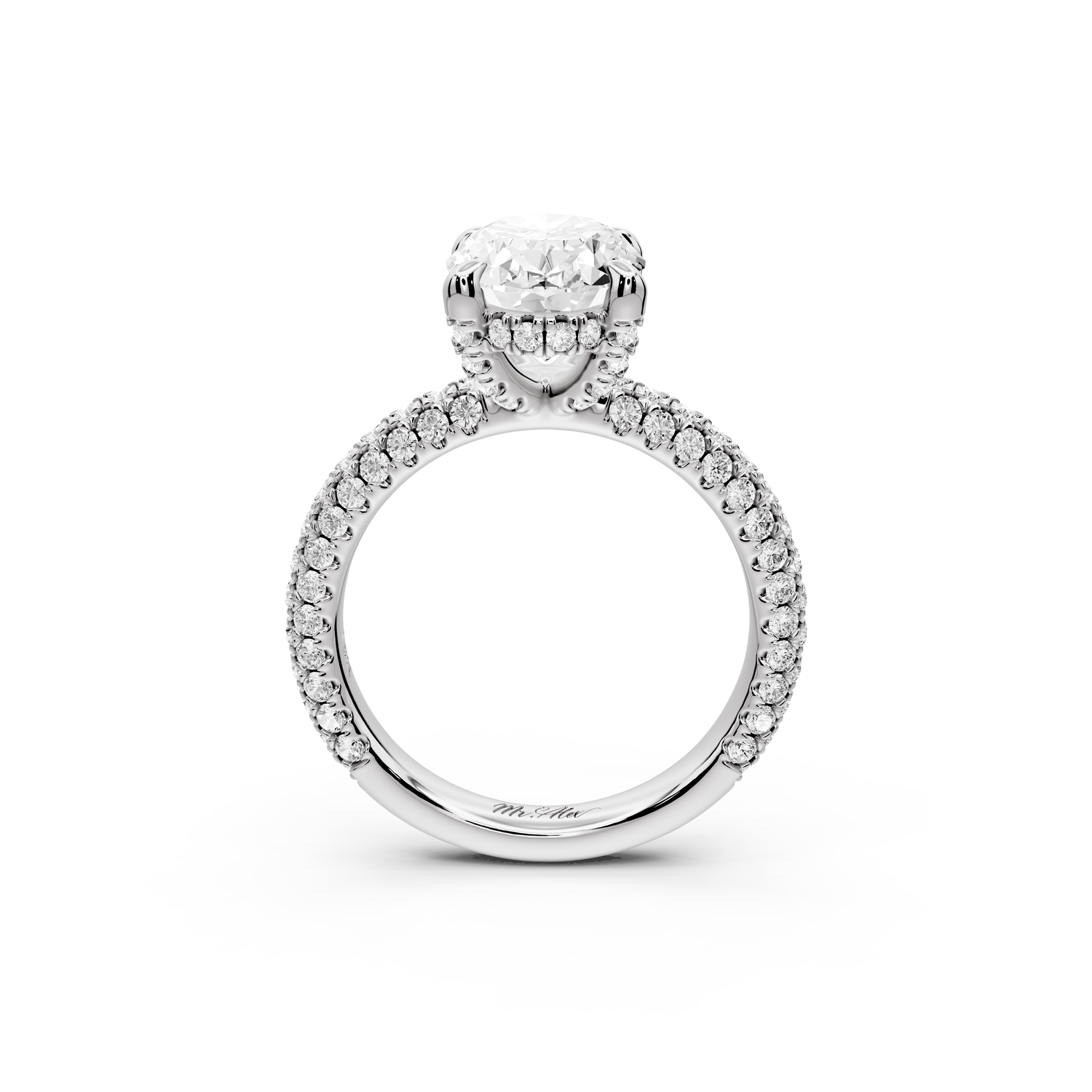 Emilia - 3ct 14k white gold oval Hidden Halo Diamond Crown Rollover Pavé Engagement Ring