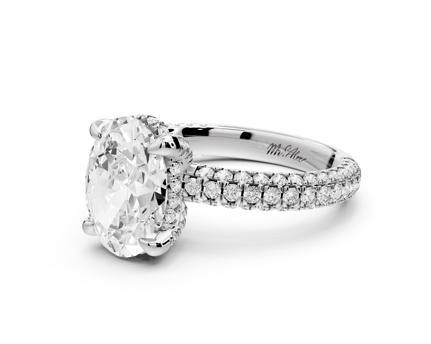 Emilia - 3ct 14k white gold oval Hidden Halo Diamond Crown Rollover Pavé Engagement Ring