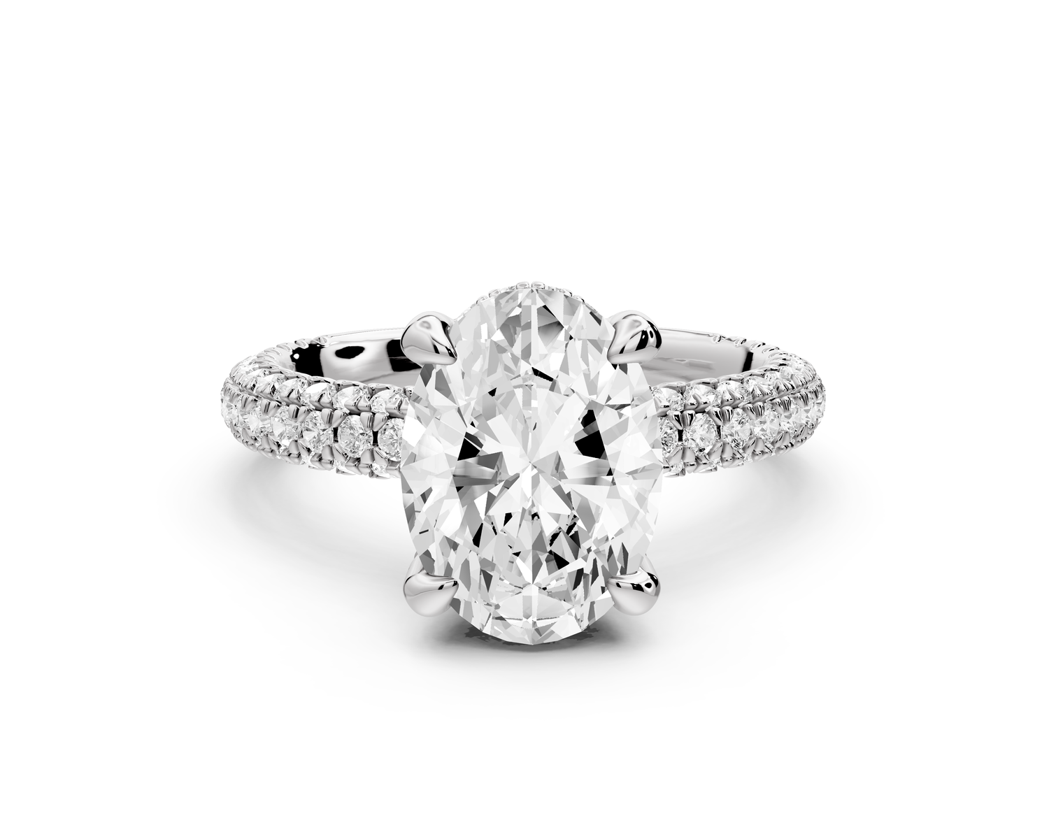 Emilia - 3ct 14k white gold oval Hidden Halo Diamond Crown Rollover Pavé Engagement Ring