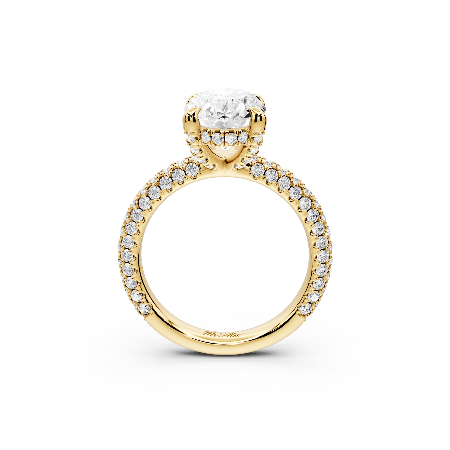 Emilia - 3ct 14k yellow gold oval Hidden Halo Diamond Crown Rollover Pavé Engagement Ring