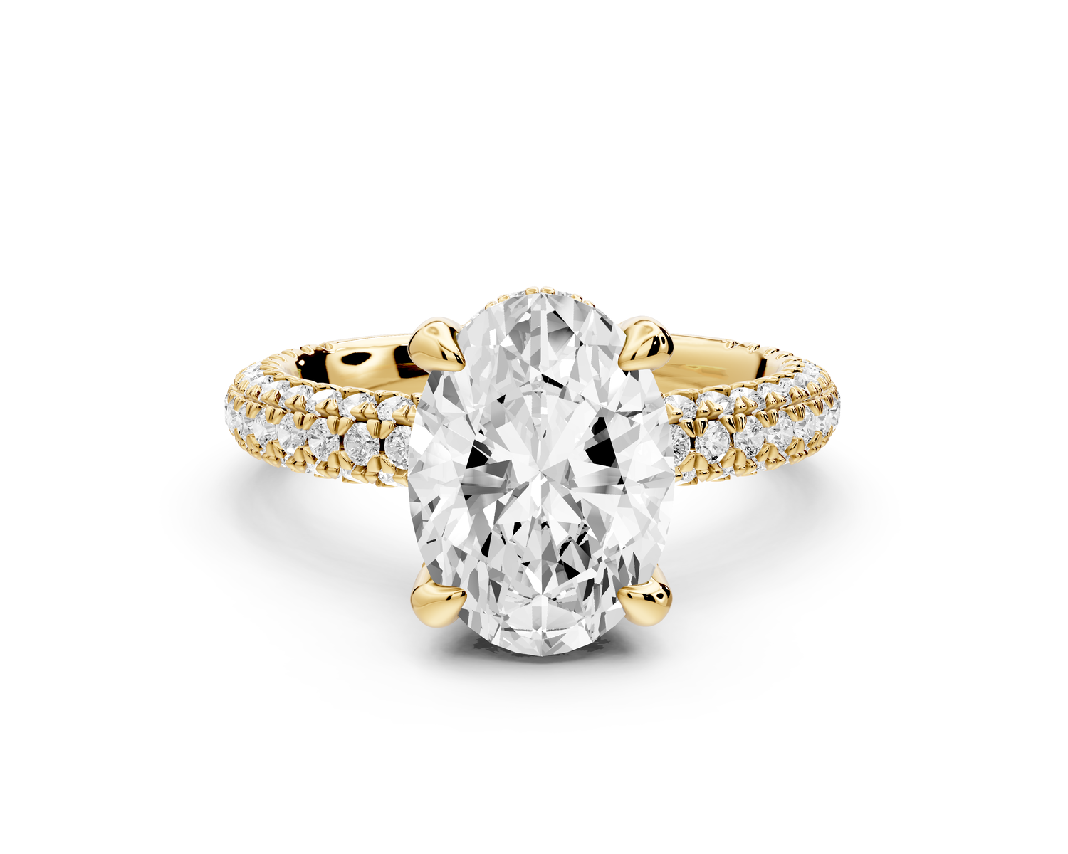 Emilia - 3ct 14k yellow gold oval Hidden Halo Diamond Crown Rollover Pavé Engagement Ring