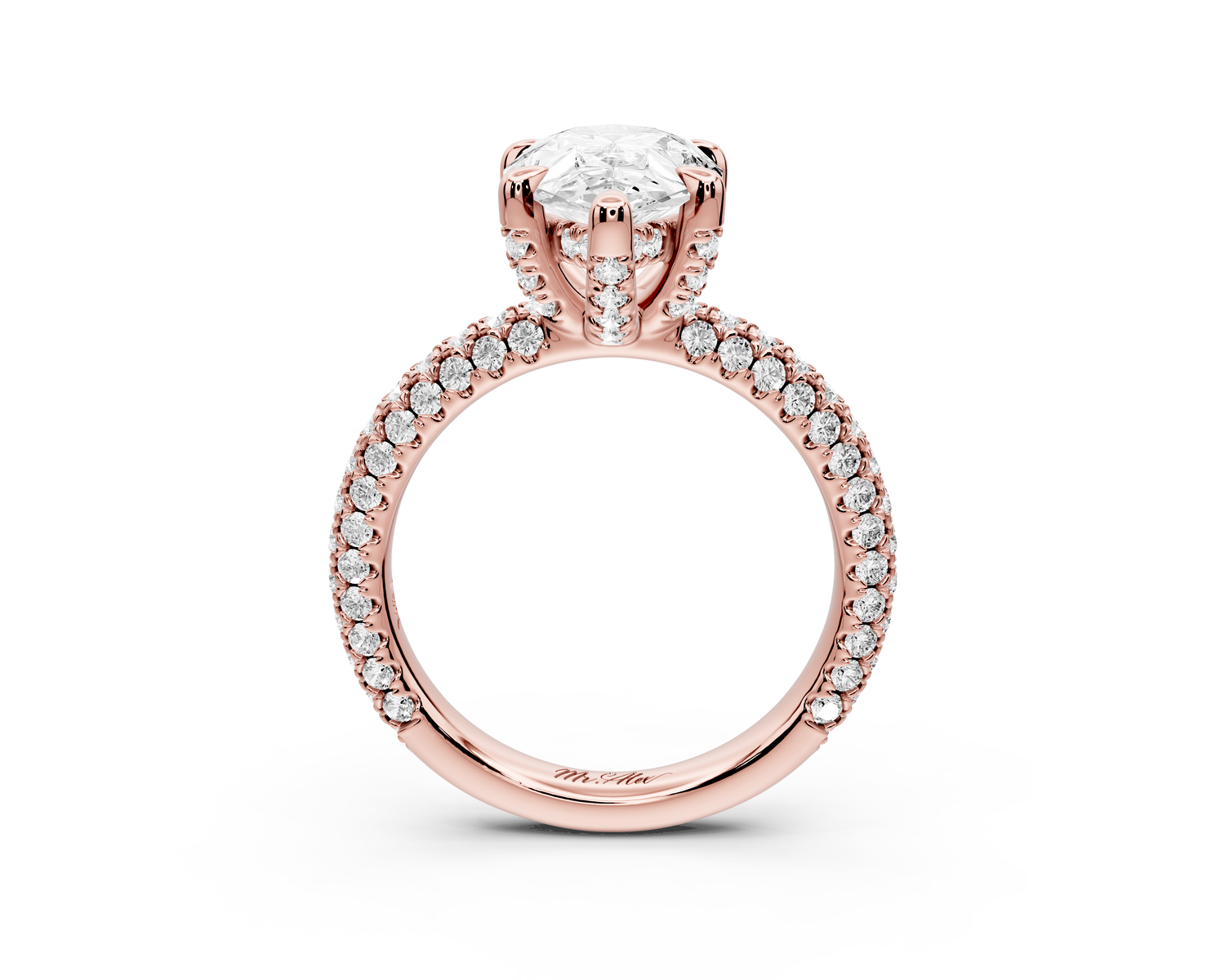 Emilia - 3ct 14k rose gold pear Hidden Halo Diamond Crown Rollover Pavé Engagement Ring