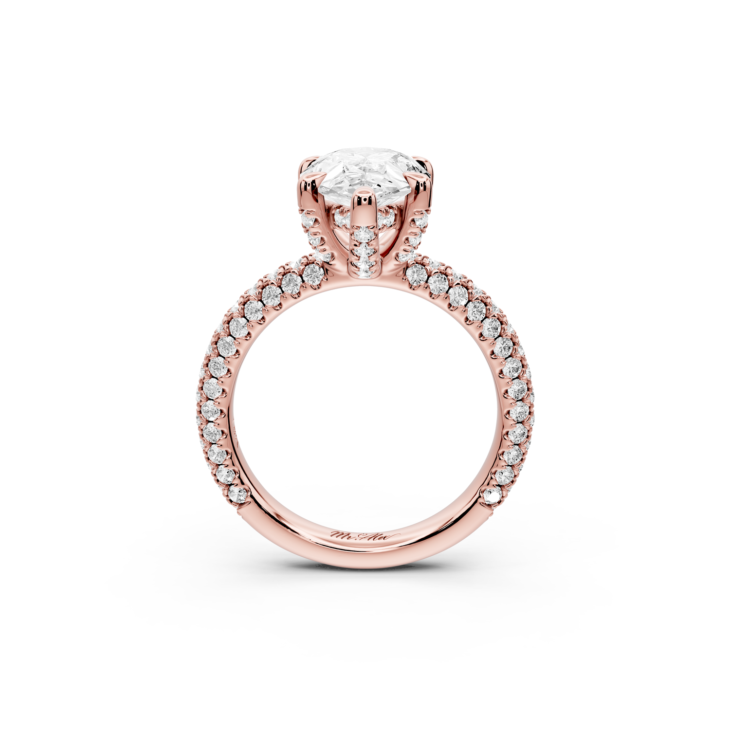 Emilia - 3ct 14k rose gold pear Hidden Halo Diamond Crown Rollover Pavé Engagement Ring