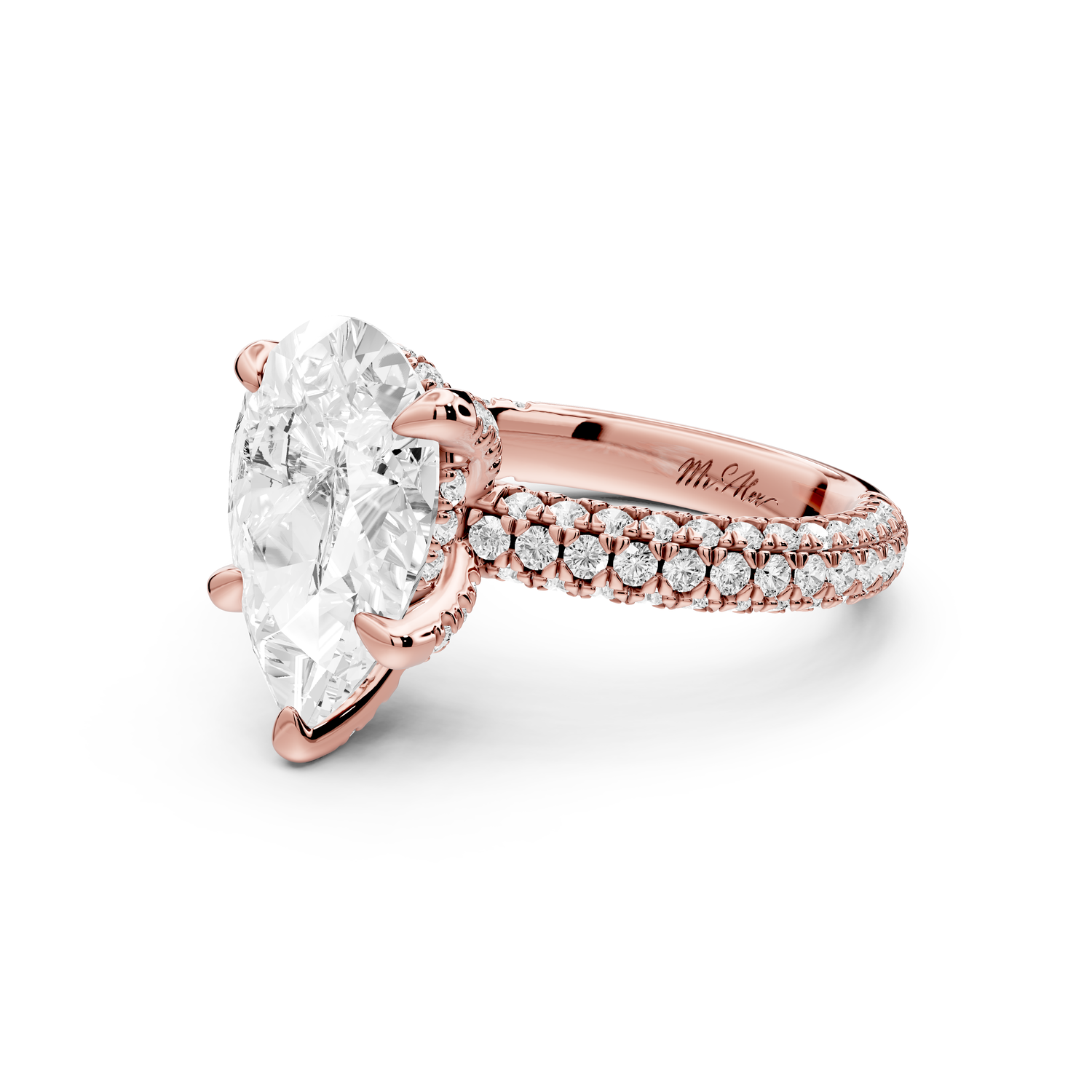 Emilia - 3ct 14k rose gold pear Hidden Halo Diamond Crown Rollover Pavé Engagement Ring