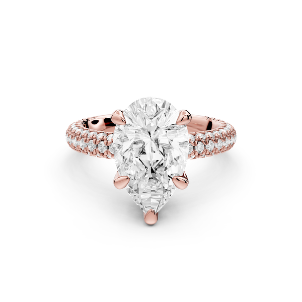 Emilia - 3ct 14k rose gold pear Hidden Halo Diamond Crown Rollover Pavé Engagement Ring