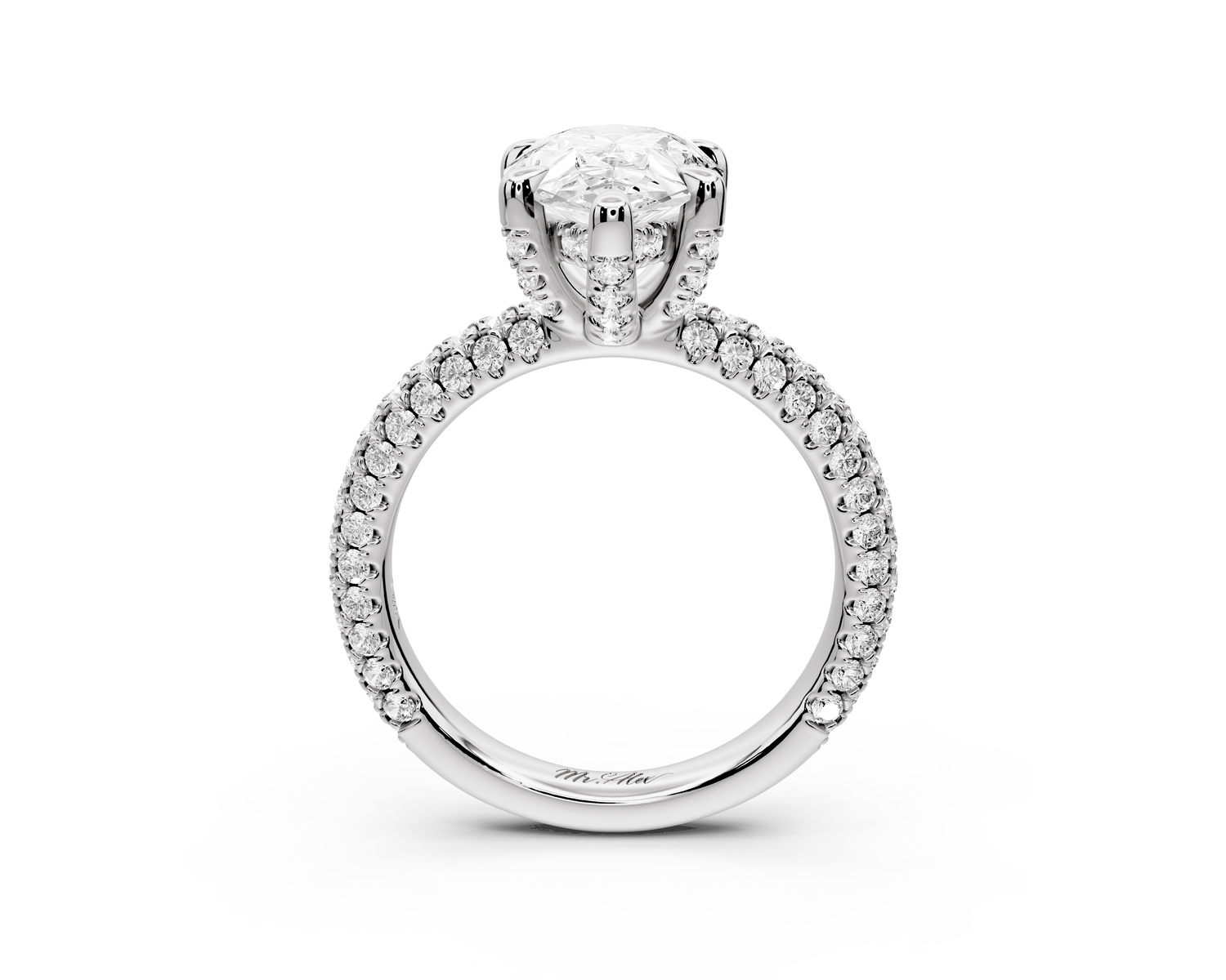Emilia - 3ct 14k white gold pear Hidden Halo Diamond Crown Rollover Pavé Engagement Ring