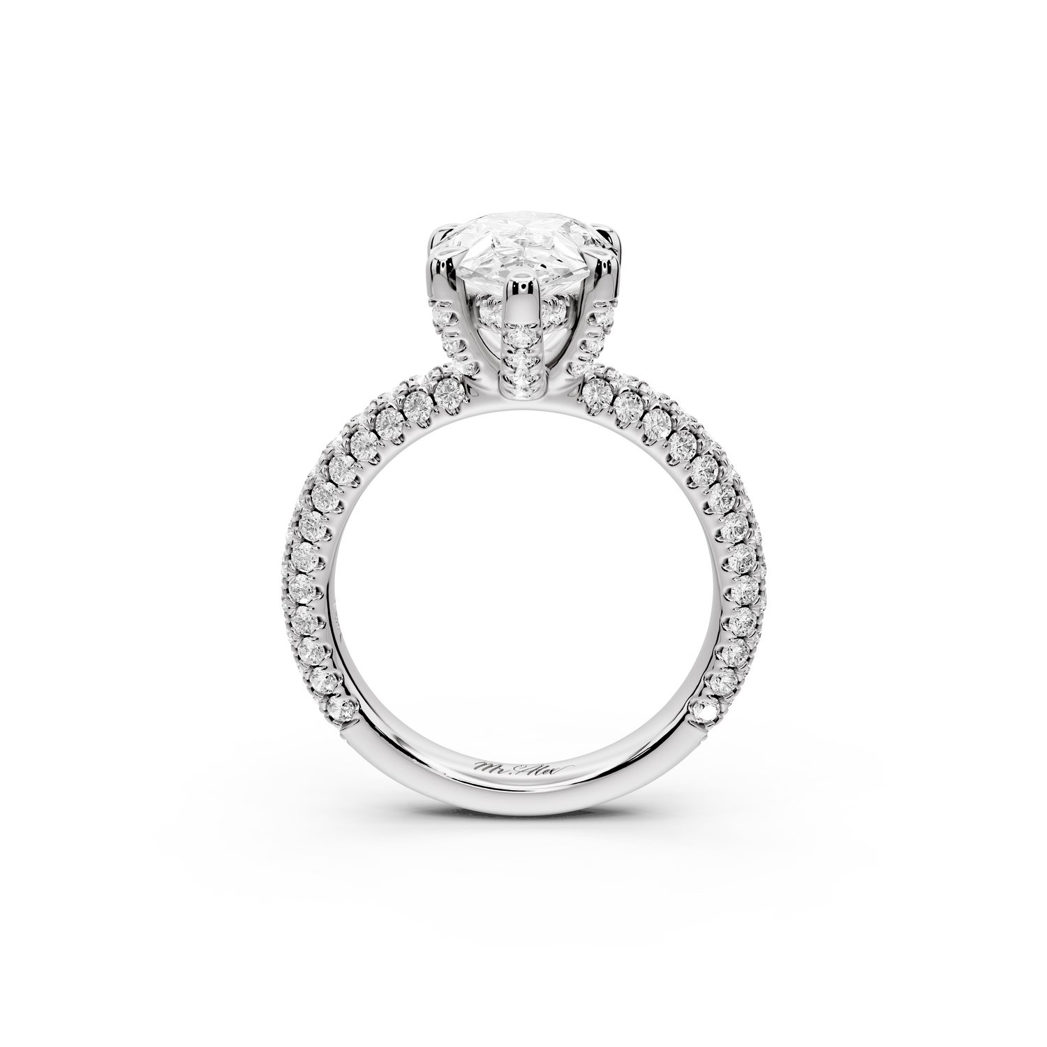 Emilia - 3ct 14k white gold pear Hidden Halo Diamond Crown Rollover Pavé Engagement Ring