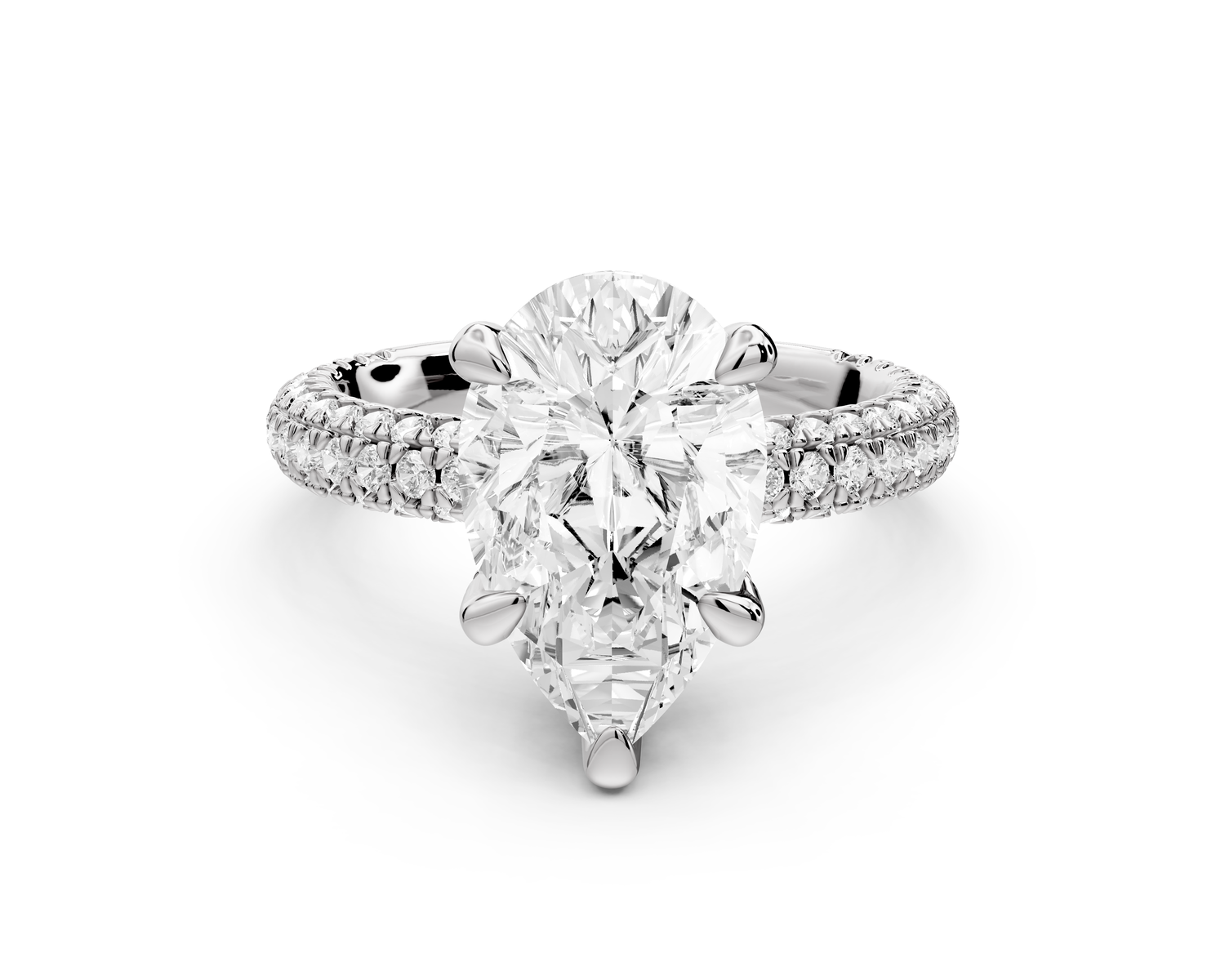 Emilia - 3ct 14k white gold pear Hidden Halo Diamond Crown Rollover Pavé Engagement Ring